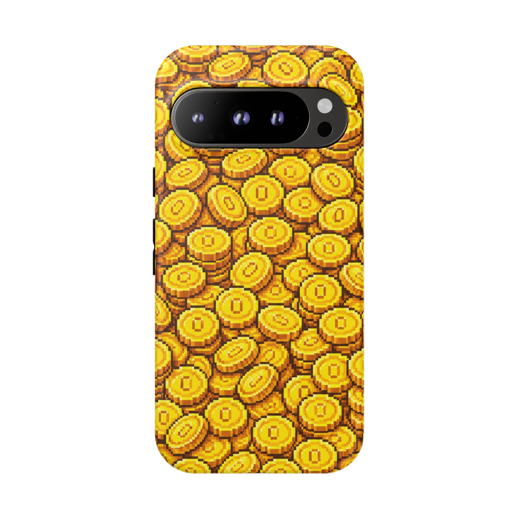 8bit Gamer Coin Pattern Phone Case – Retro Video Game Gold Treasure Design