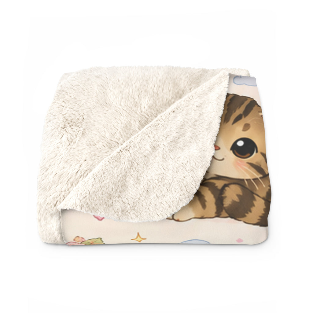 Cute Kitten Sherpa Blanket — Soft Fleece Cat Print Throw for Cozy Lounging & Gifts