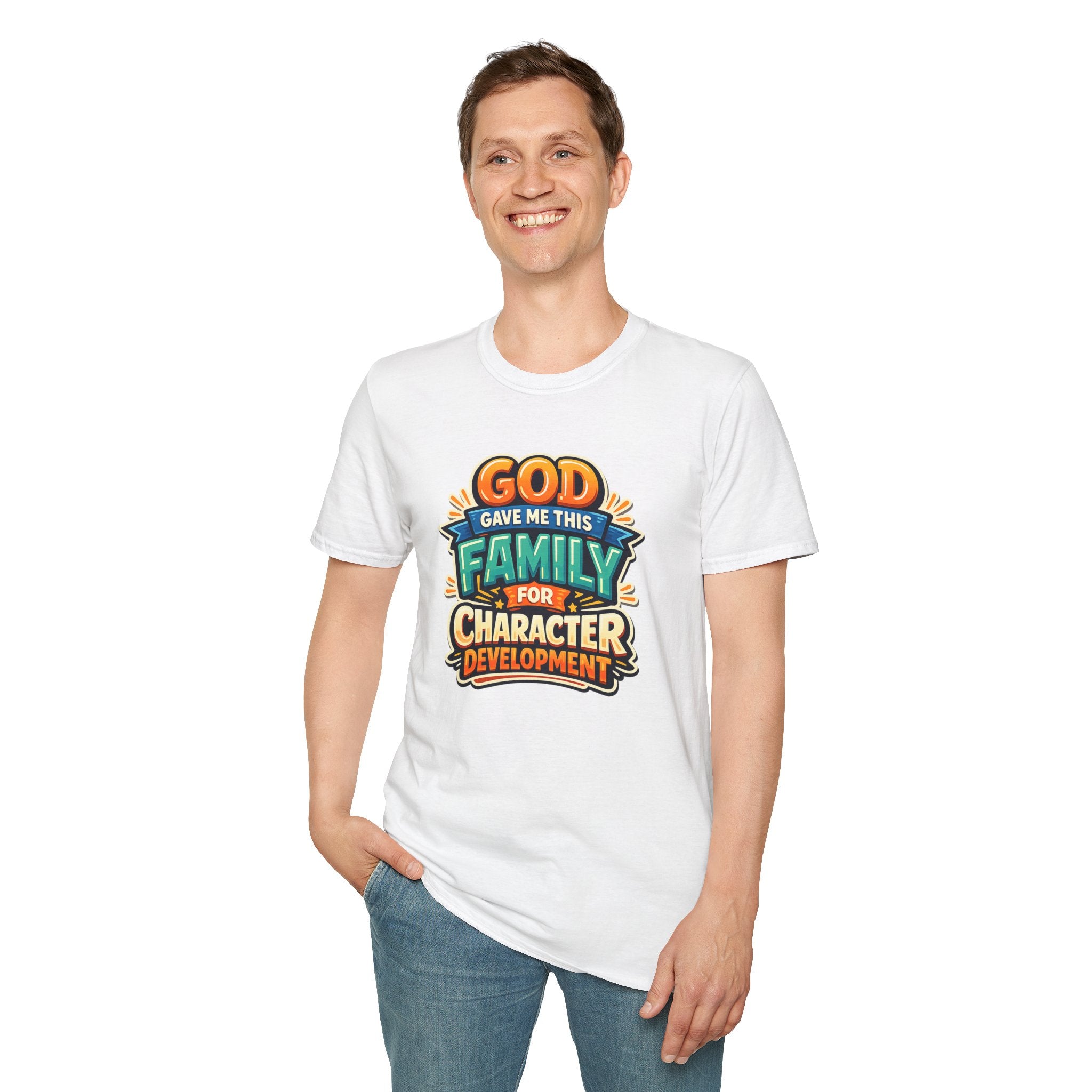 “God Gave Me This Family for Character Development” Funny Christian Graphic Gift Tee