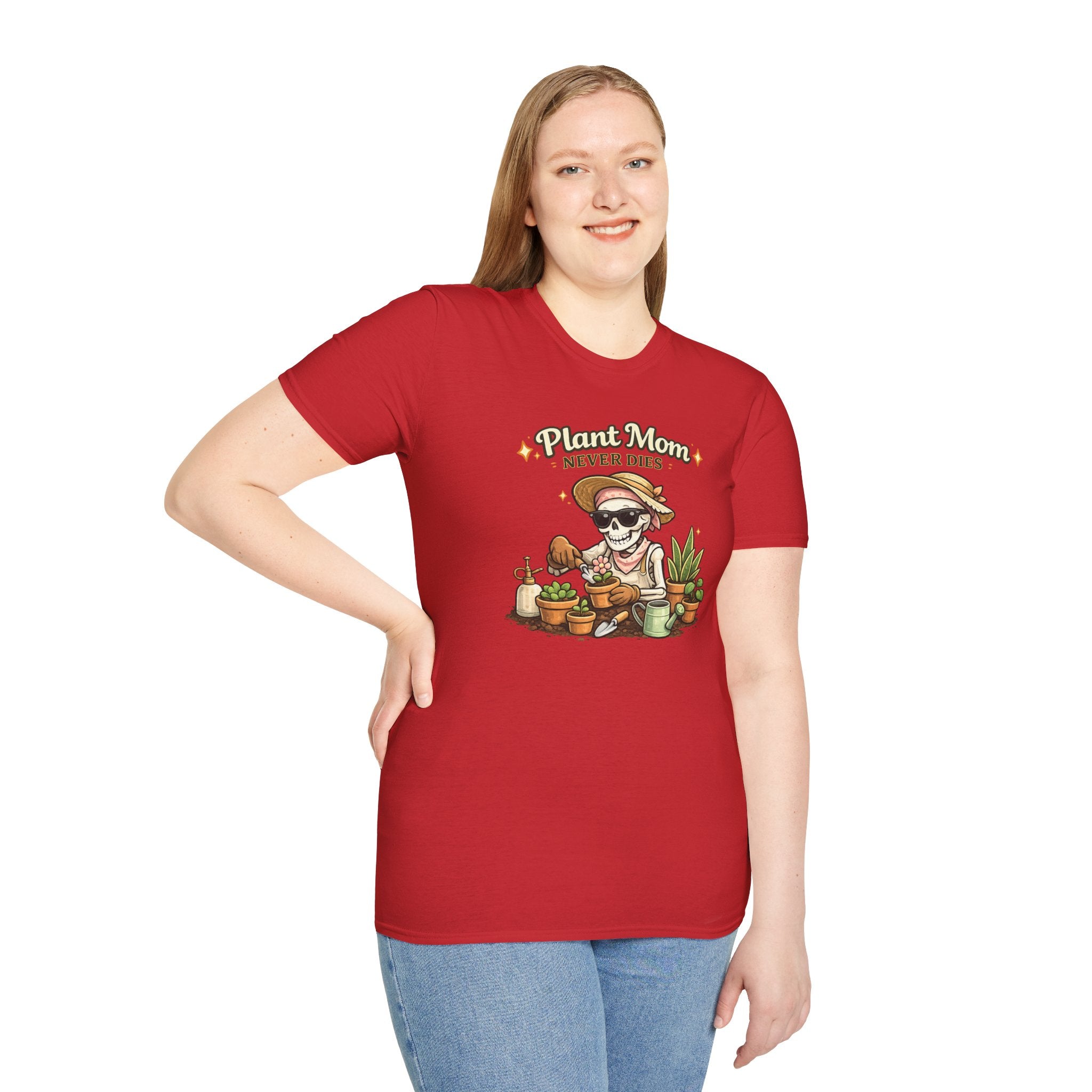 Plant Mom T-Shirt — "Plant Mom Never Dies" Skeleton Gardener Tee