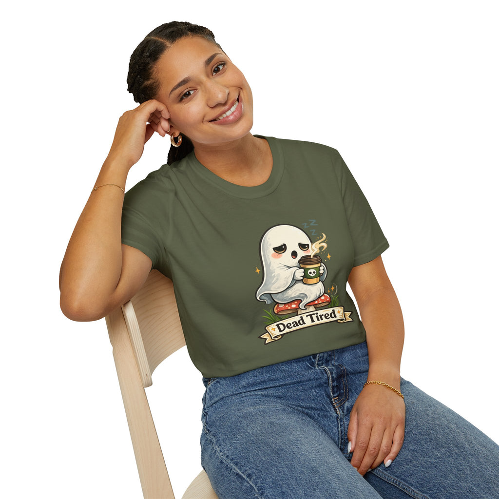 Ghost Coffee T‑Shirt — "Dead Tired" Cute Sleeping Ghost Tee