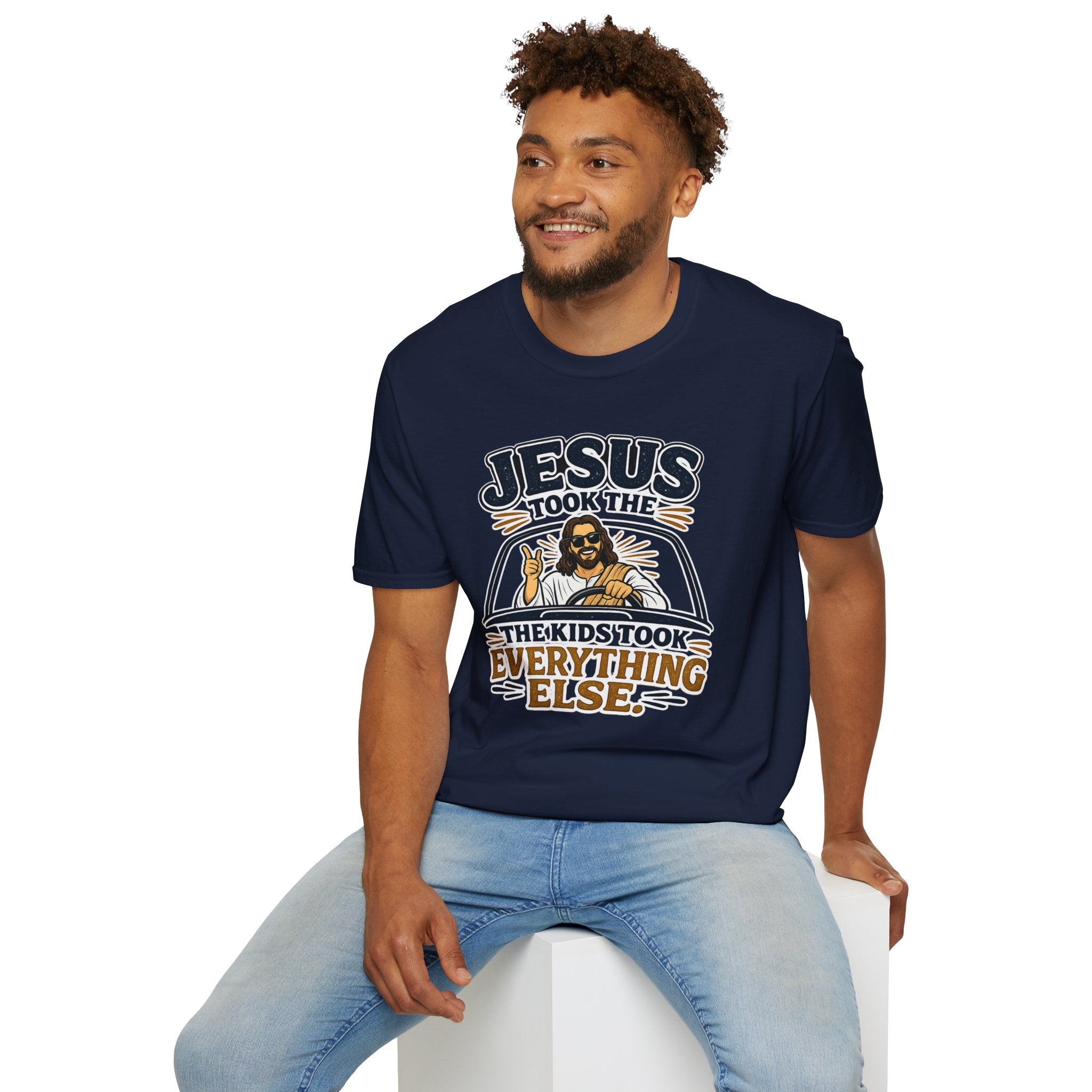 Jesus Took The Wheel T‑Shirt — "Jesus Took The Kids Took Everything Else" Christian Graphic Tee