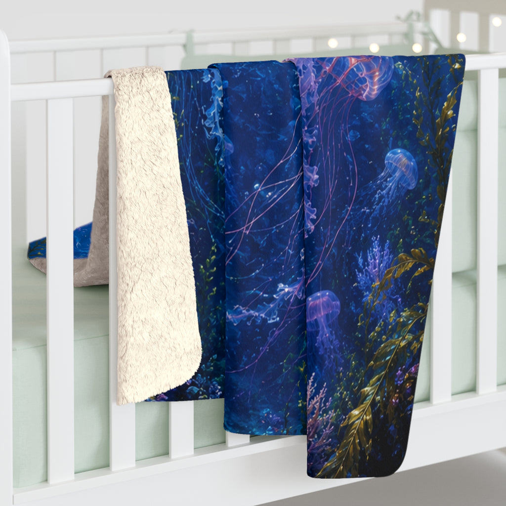 Jellyfish Ocean Sherpa Fleece Blanket — Cozy Underwater Glow Throw