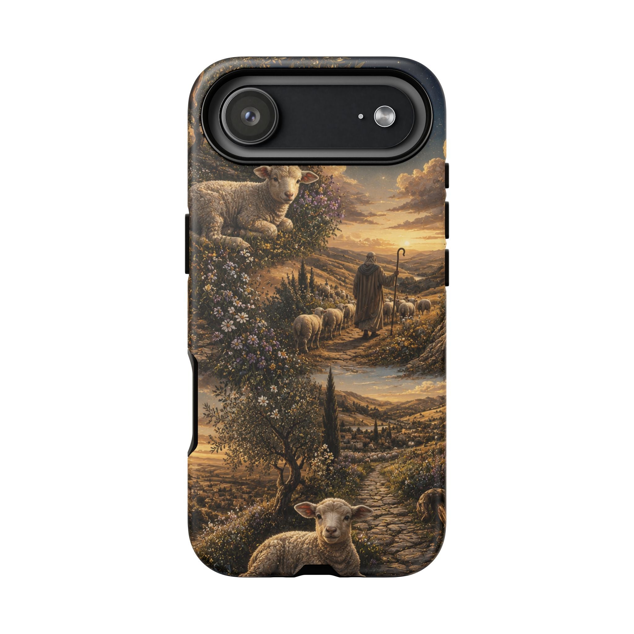 Tough Phone Case — Shepherd & Lamb Scenic Christian Scripture Design ("The good shepherd...")