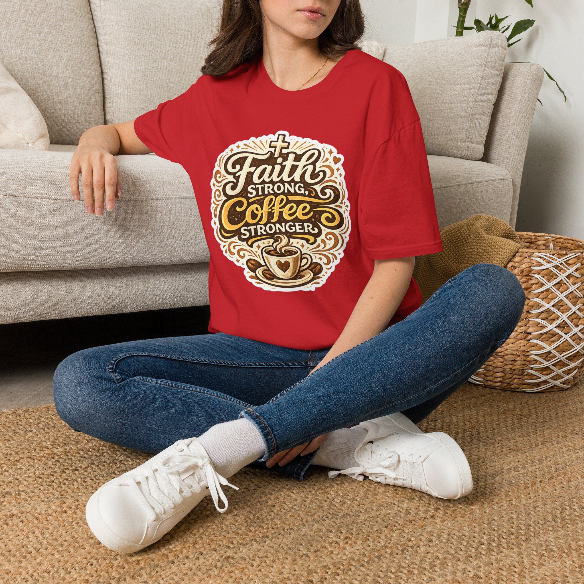 Faith Strong, Coffee Stronger T-Shirt | Faith Inspired Gift Tee