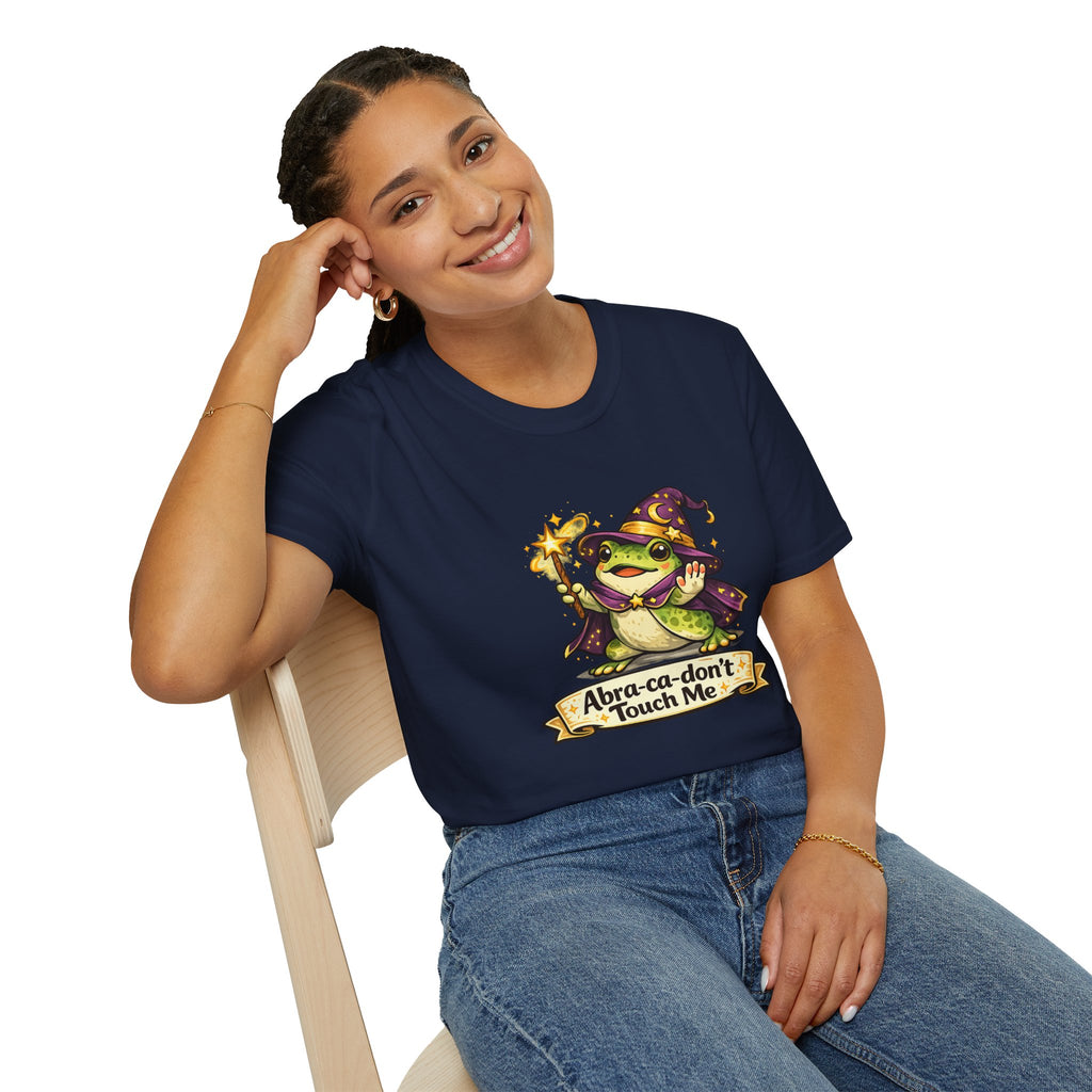 Wizard Frog T‑Shirt — “Abra‑ca‑don’t Touch Me” Cute Magic Tee