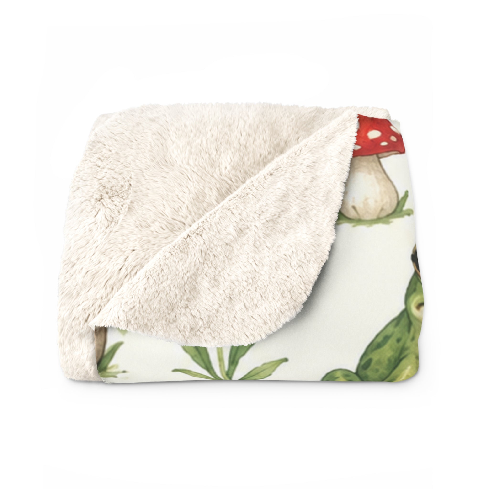 Frog & Toad Mushroom Sherpa Blanket — Cozy Woodland Throw