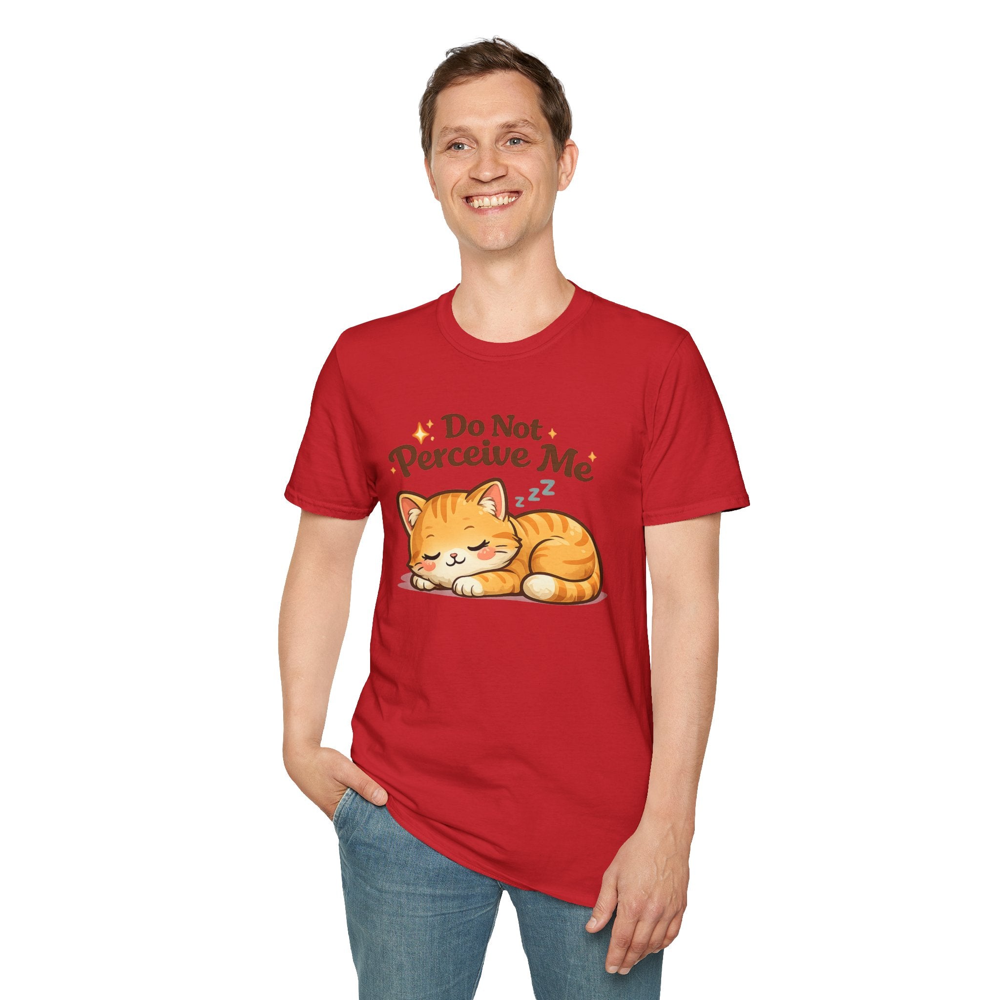 Cat T-Shirt — "Do Not Perceive Me" Cute Sleeping Orange Cat Tee