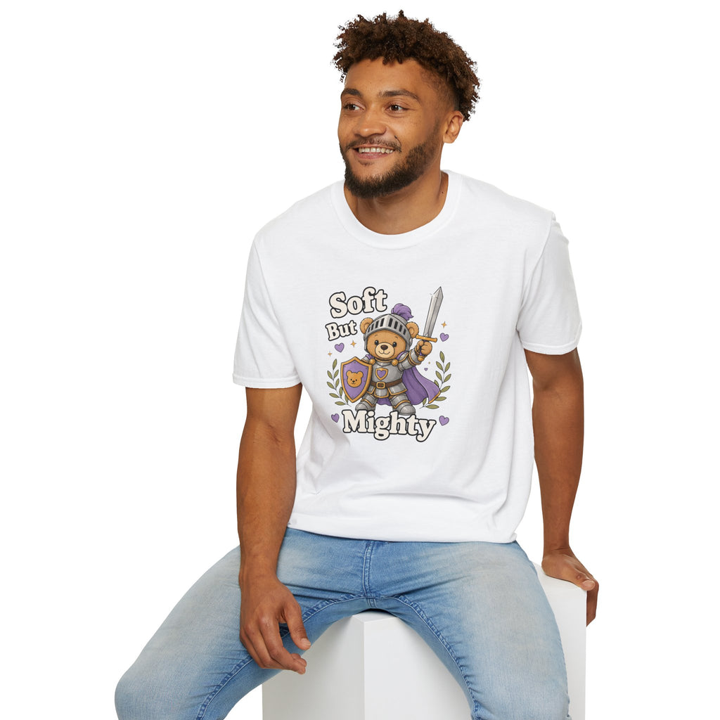 Soft But Mighty T‑Shirt — Cute Knight TeddyBear Graphic Tee