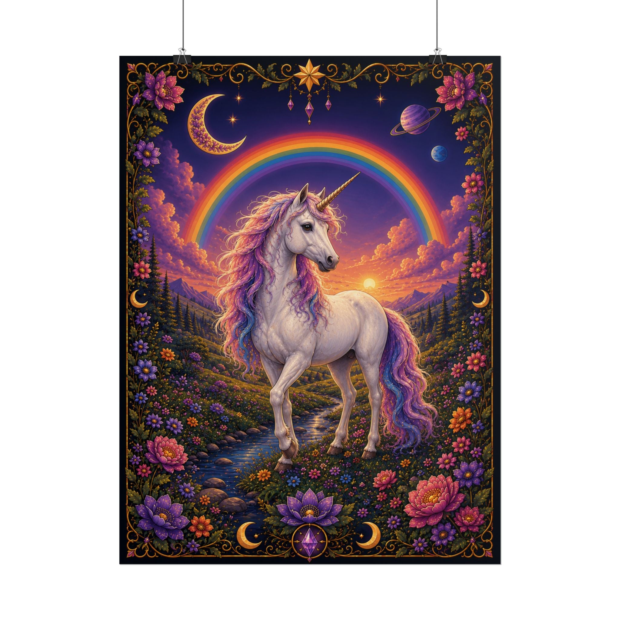 Unicorn Rainbow Poster — Mystical Fantasy Rolled Art Print
