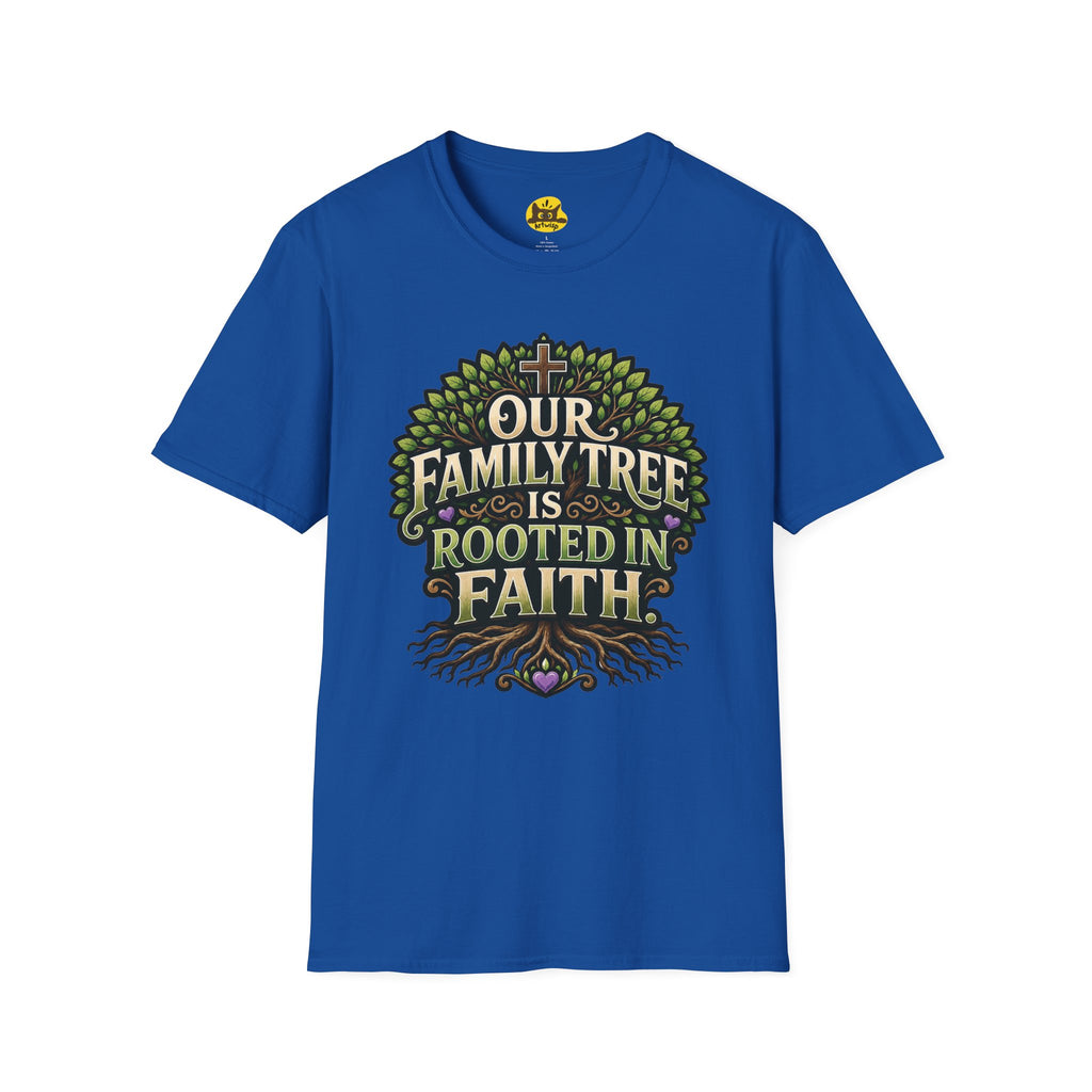 Faith Family Tree T-Shirt — "Our Family Tree Is Rooted in Faith" Christian Graphic Tee