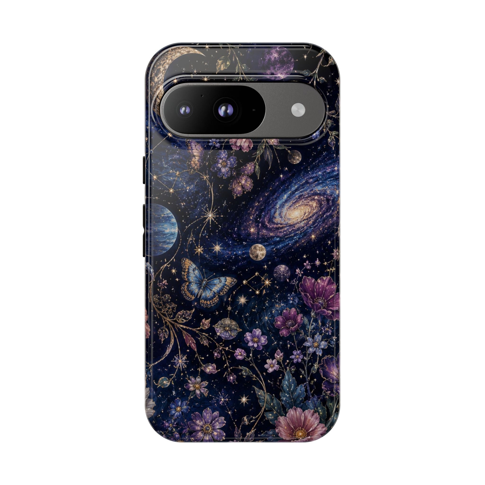 Cosmic Garden Tough Phone Case — Floral Galaxy Phone Protective Cover