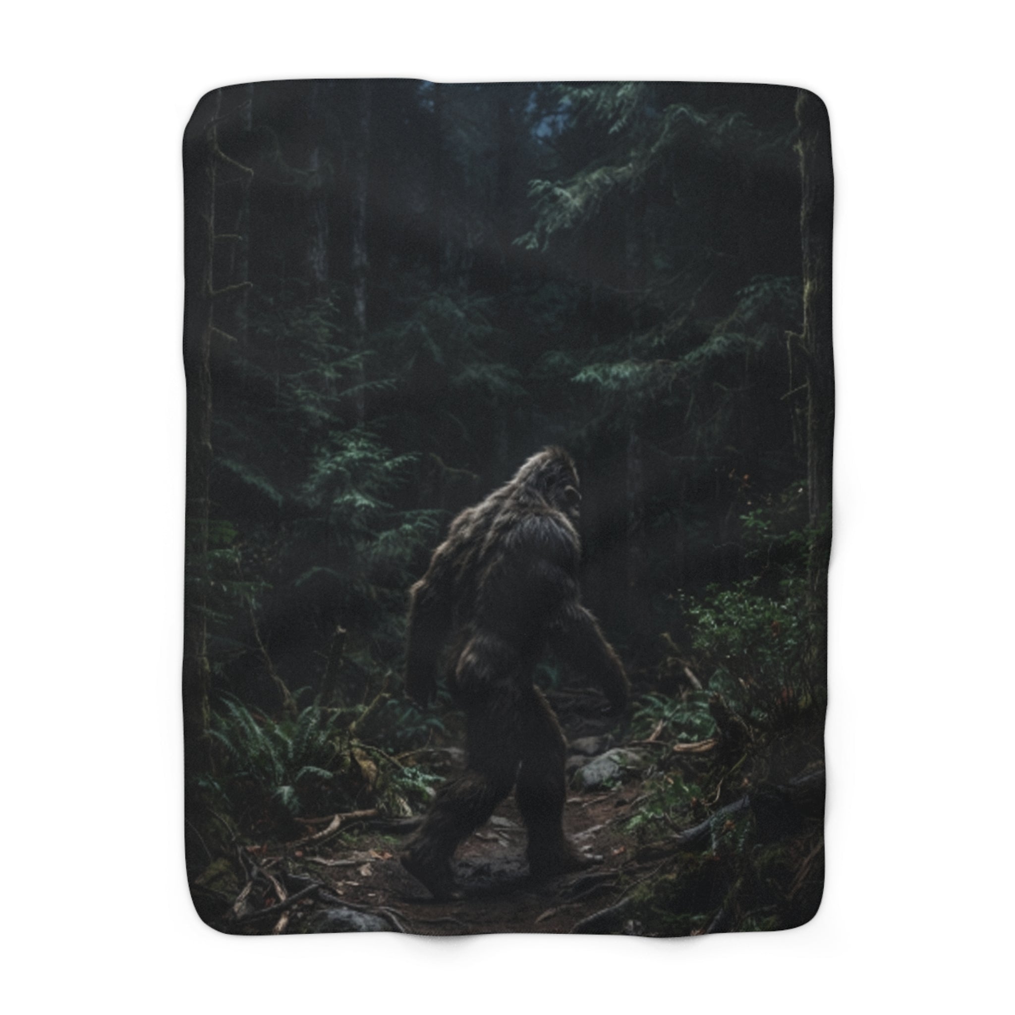 Bigfoot Forest Sherpa Blanket — Cozy Fleece Camping Throw