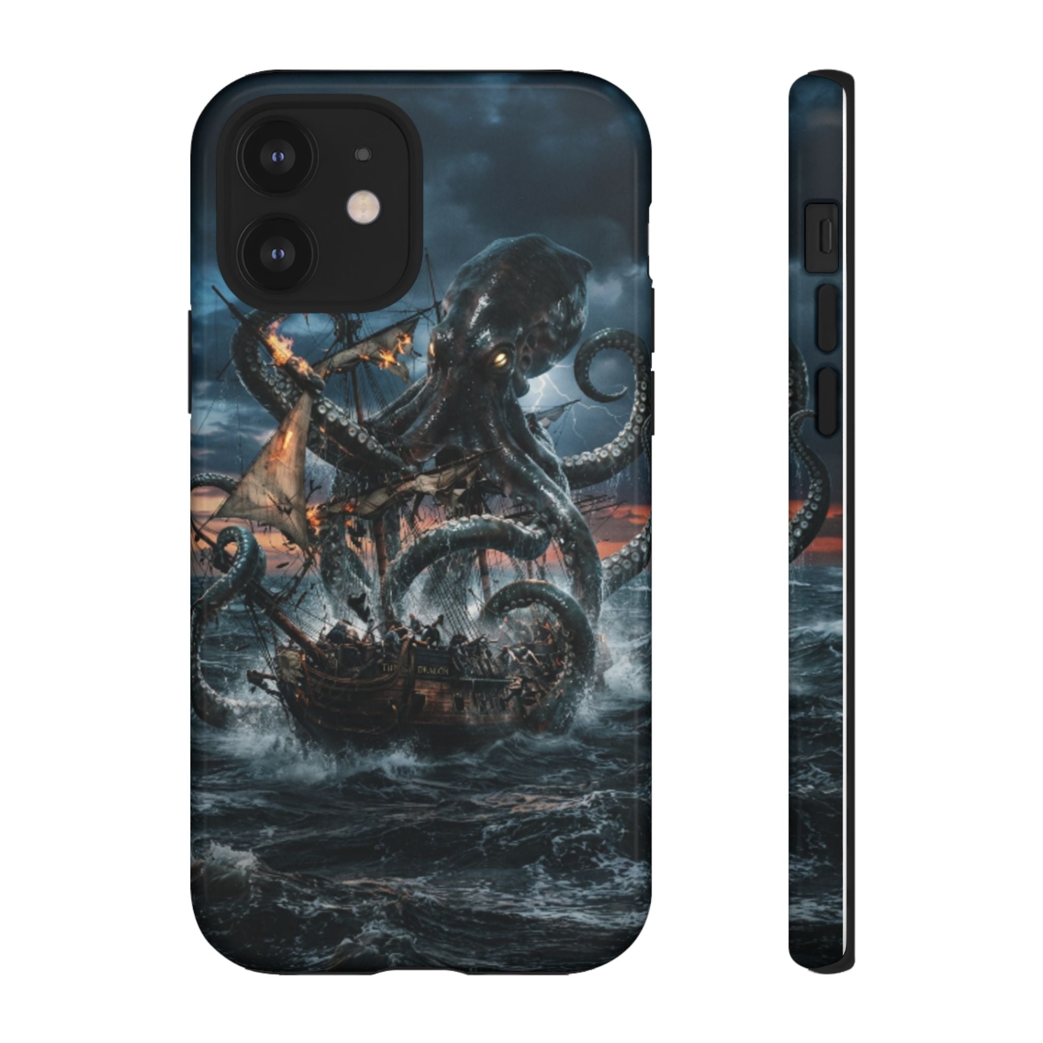 Kraken Sea Battle Phone Case — Ocean Monster Shipwreck Design