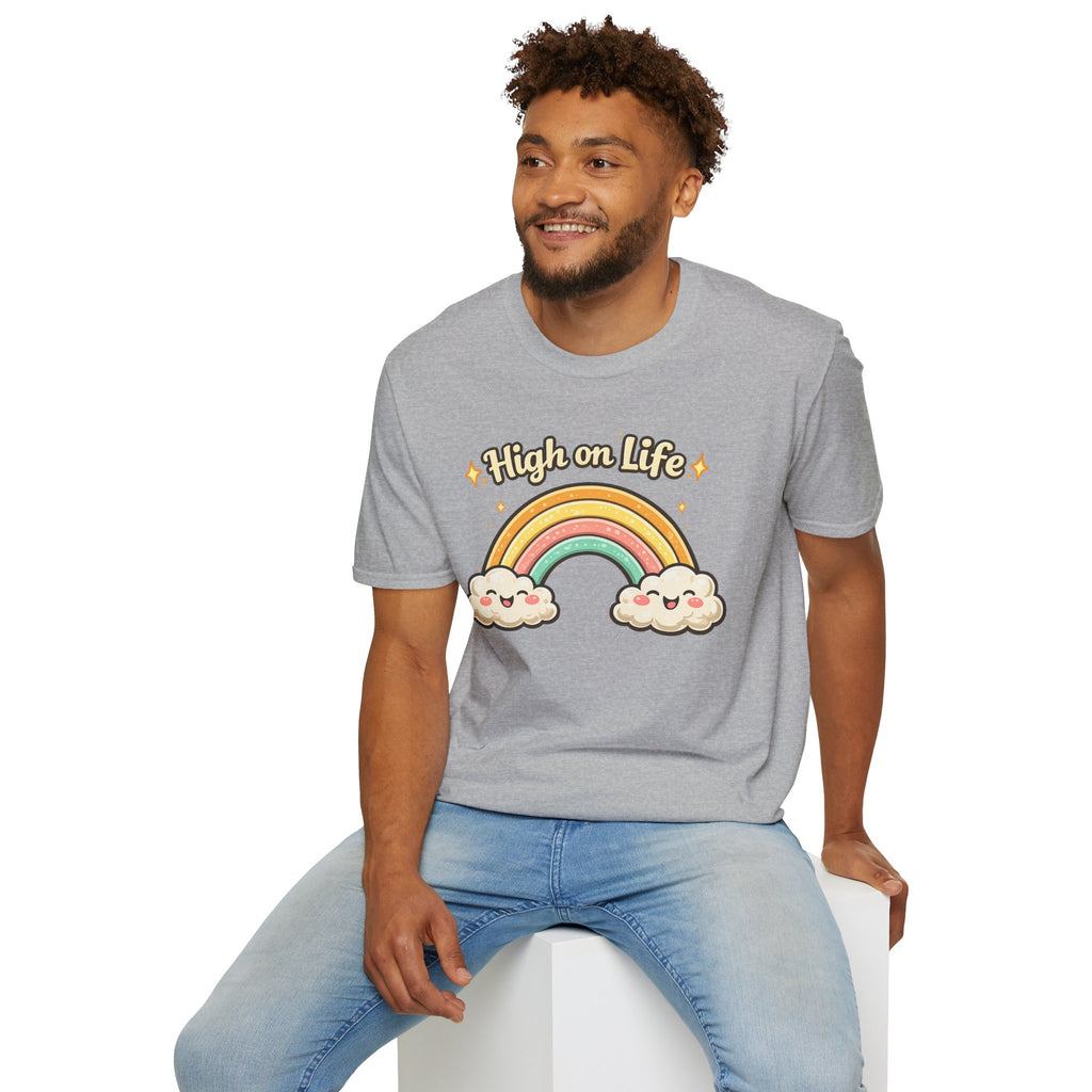 High on Life Cute Rainbow Tee (Retro Pastel Clouds) Gift T-Shirt