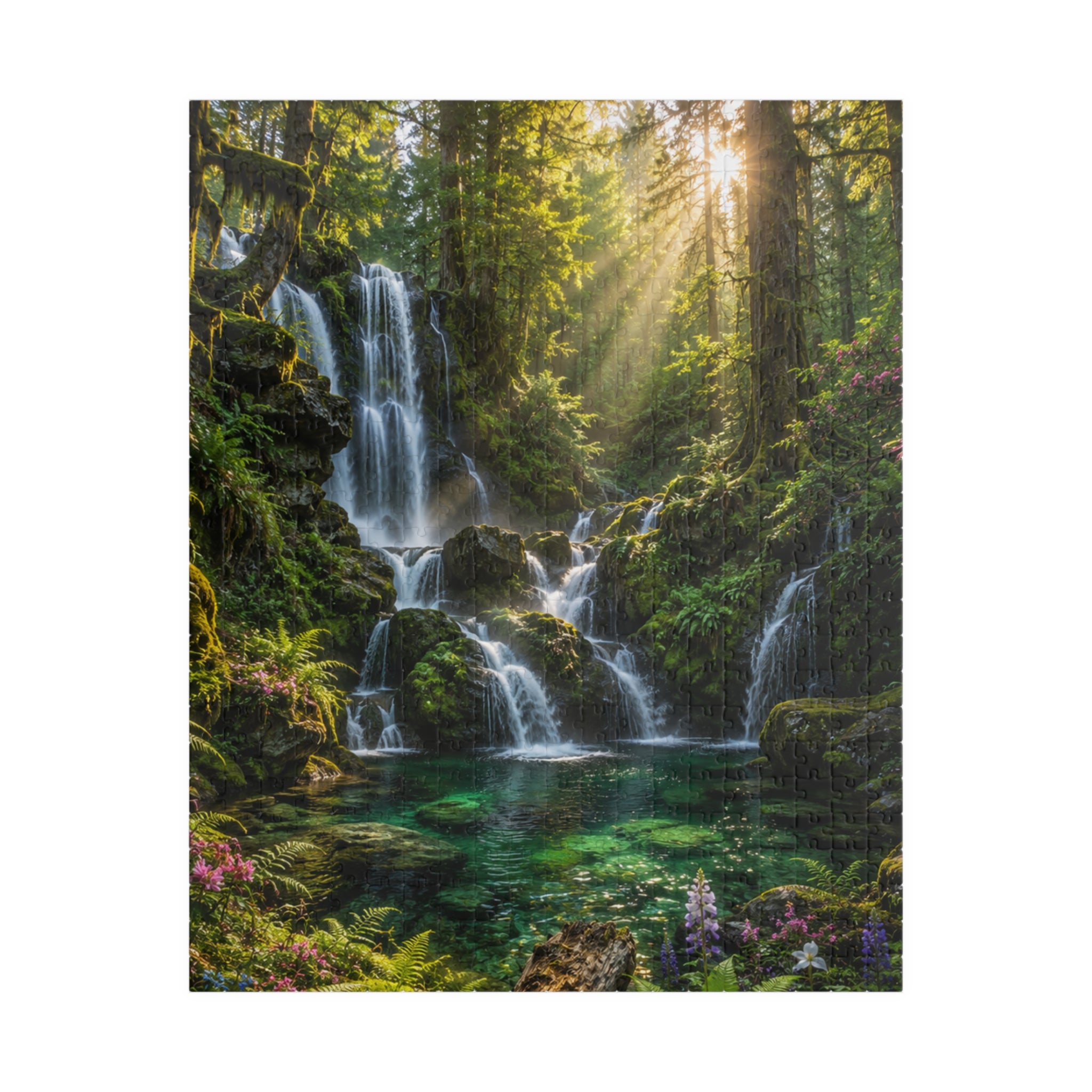 Enchanted Waterfall Forest Puzzle — Scenic Nature Jigsaw (110/252/520/1014 pcs)