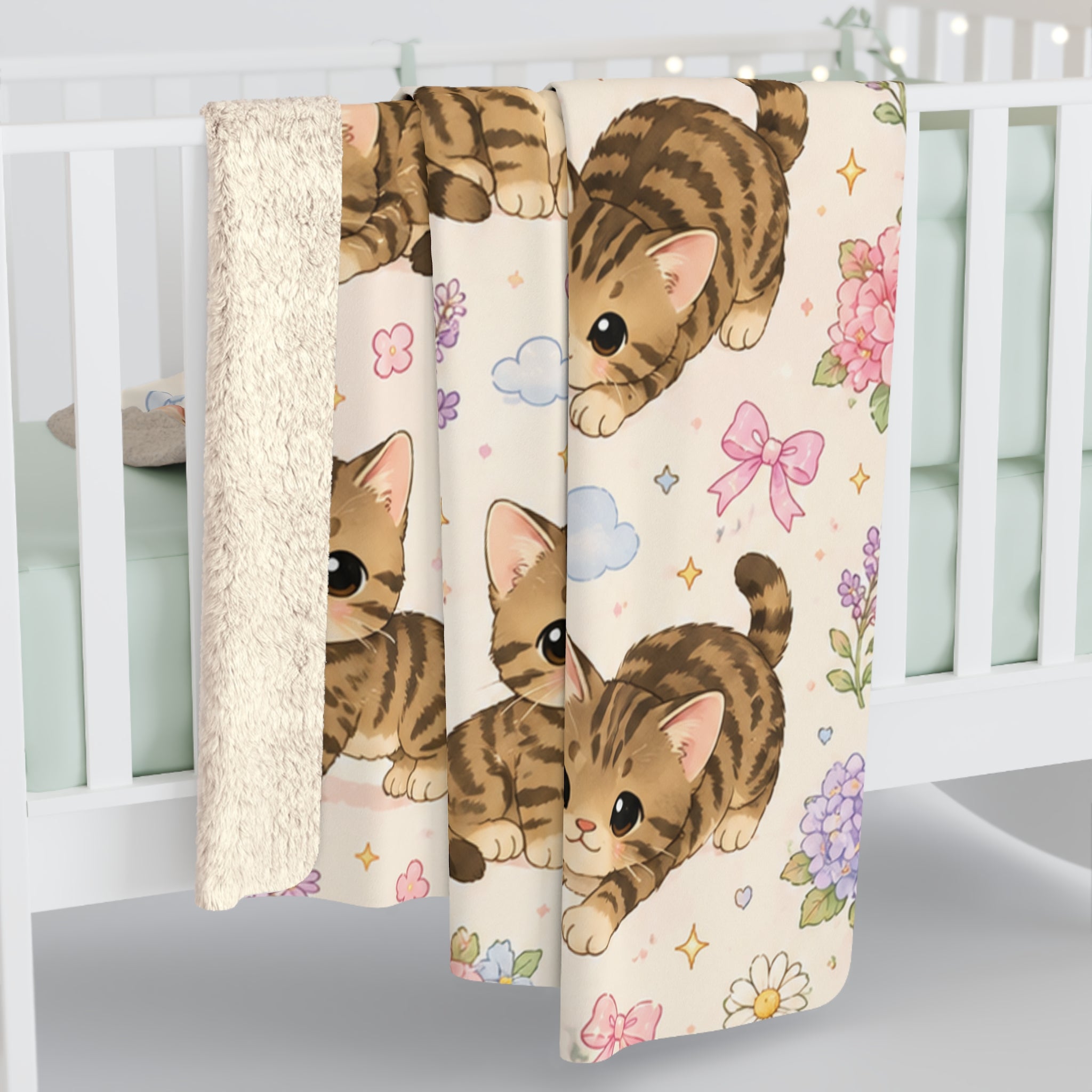 Cute Kitten Sherpa Blanket — Soft Fleece Cat Print Throw for Cozy Lounging & Gifts