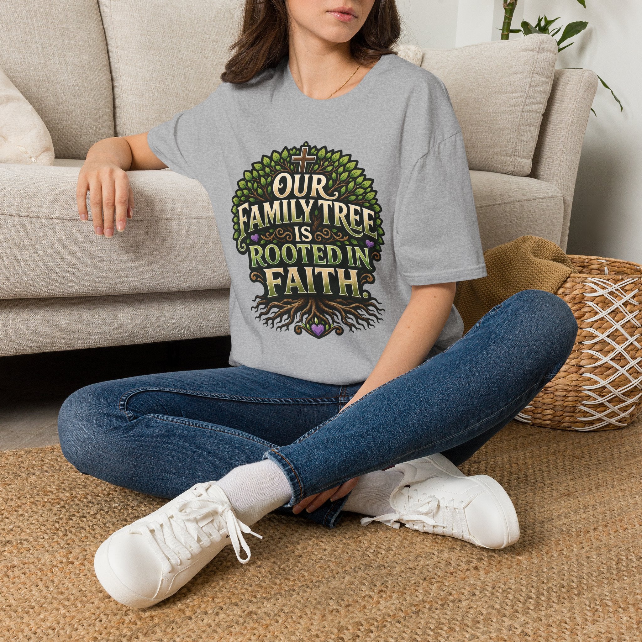 Faith Family Tree T-Shirt — "Our Family Tree Is Rooted in Faith" Christian Graphic Tee