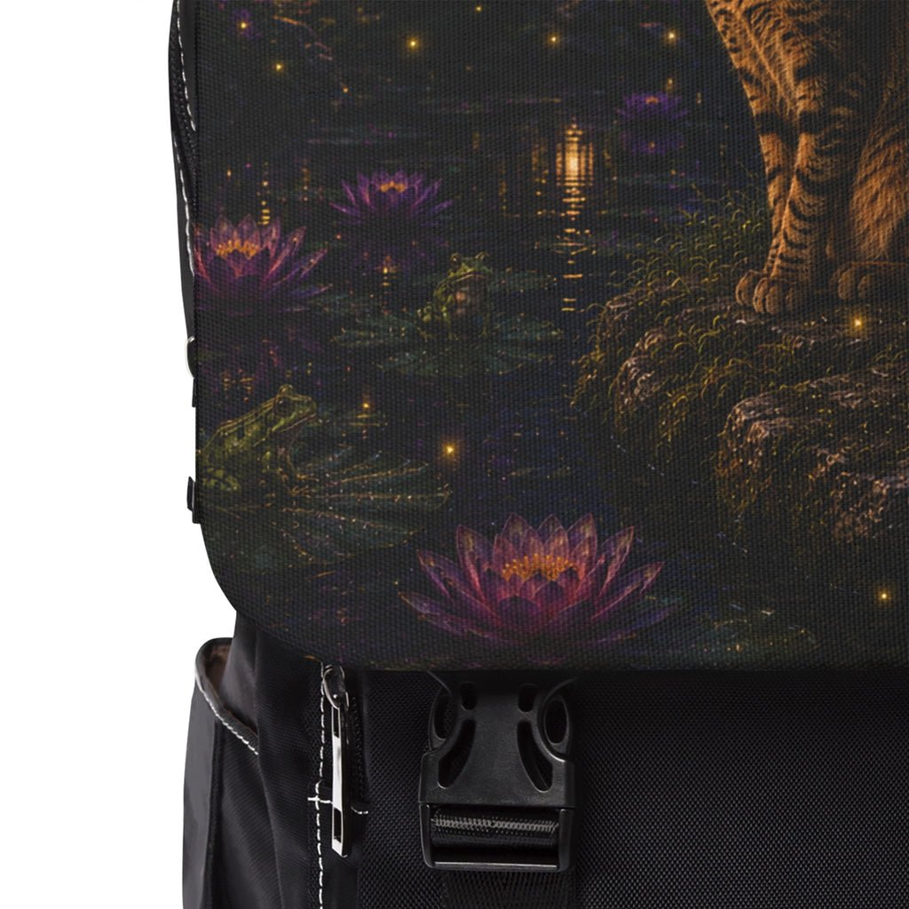 Mystic Cat Night Backpack — Floral Moonlight Shoulder Bag