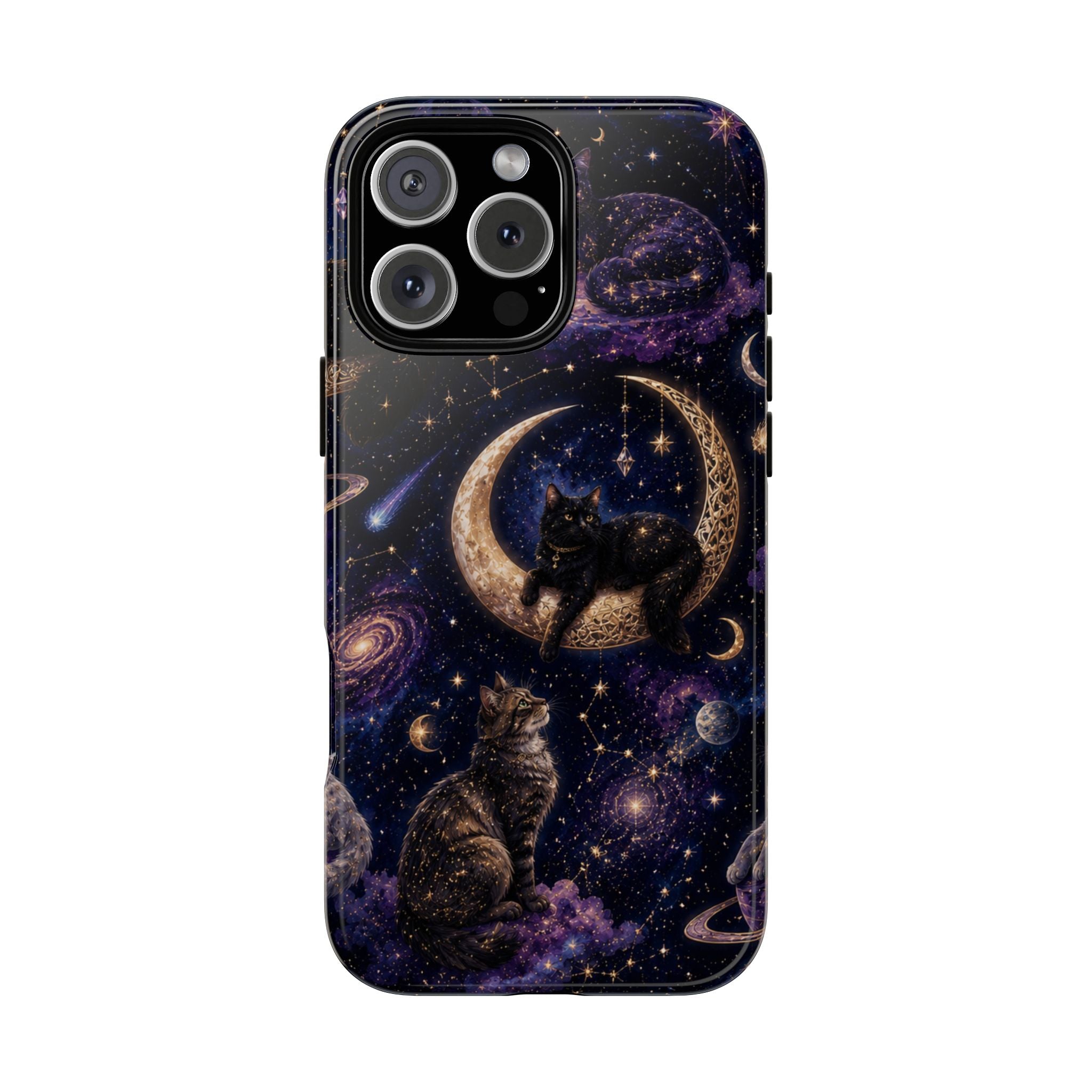 Galaxy Cats Tough Phone Case — Moon & Stars Space Kitty Protective Cover