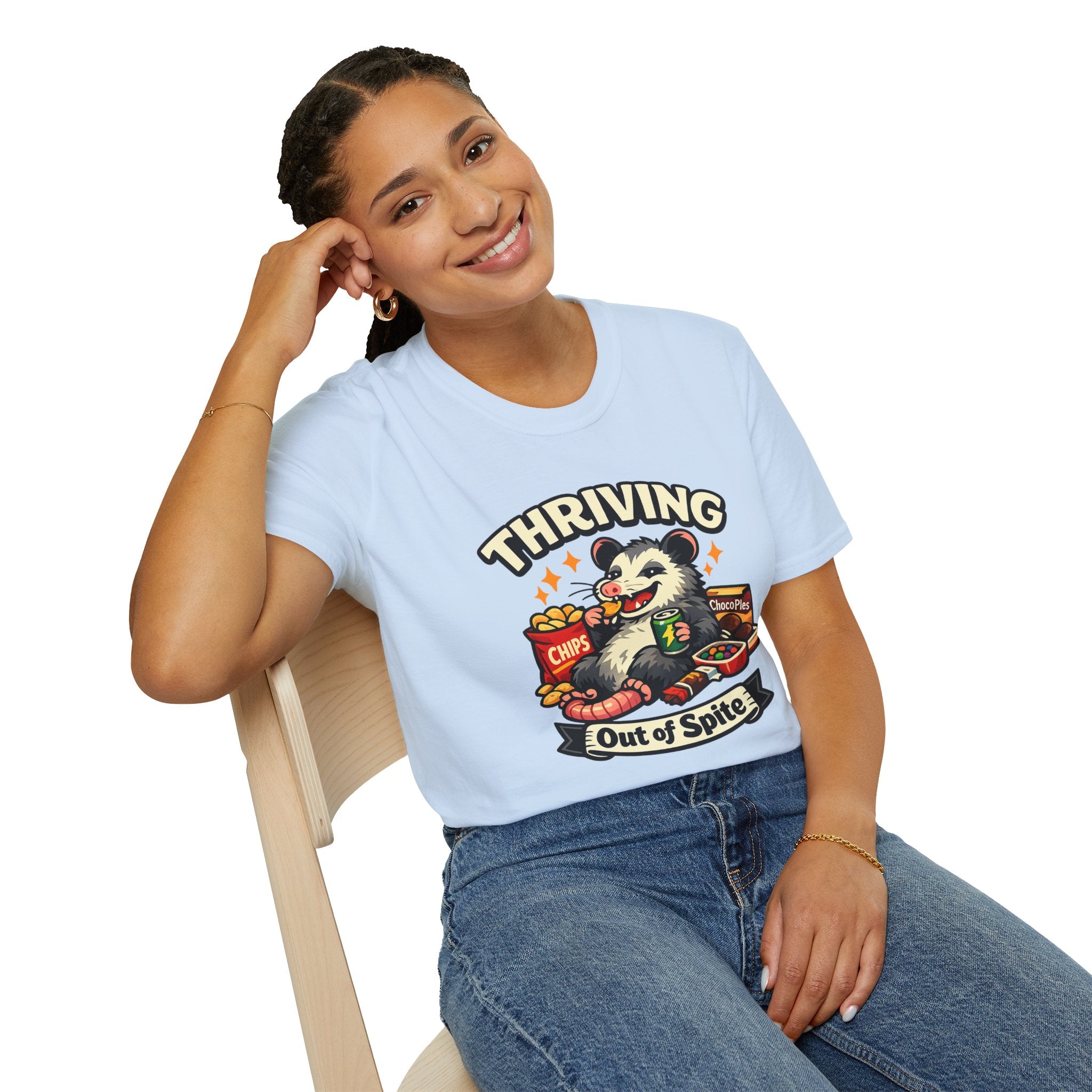 Thriving Possum T-Shirt — "Thriving Out of Spite" Funny Snack-Loving Design