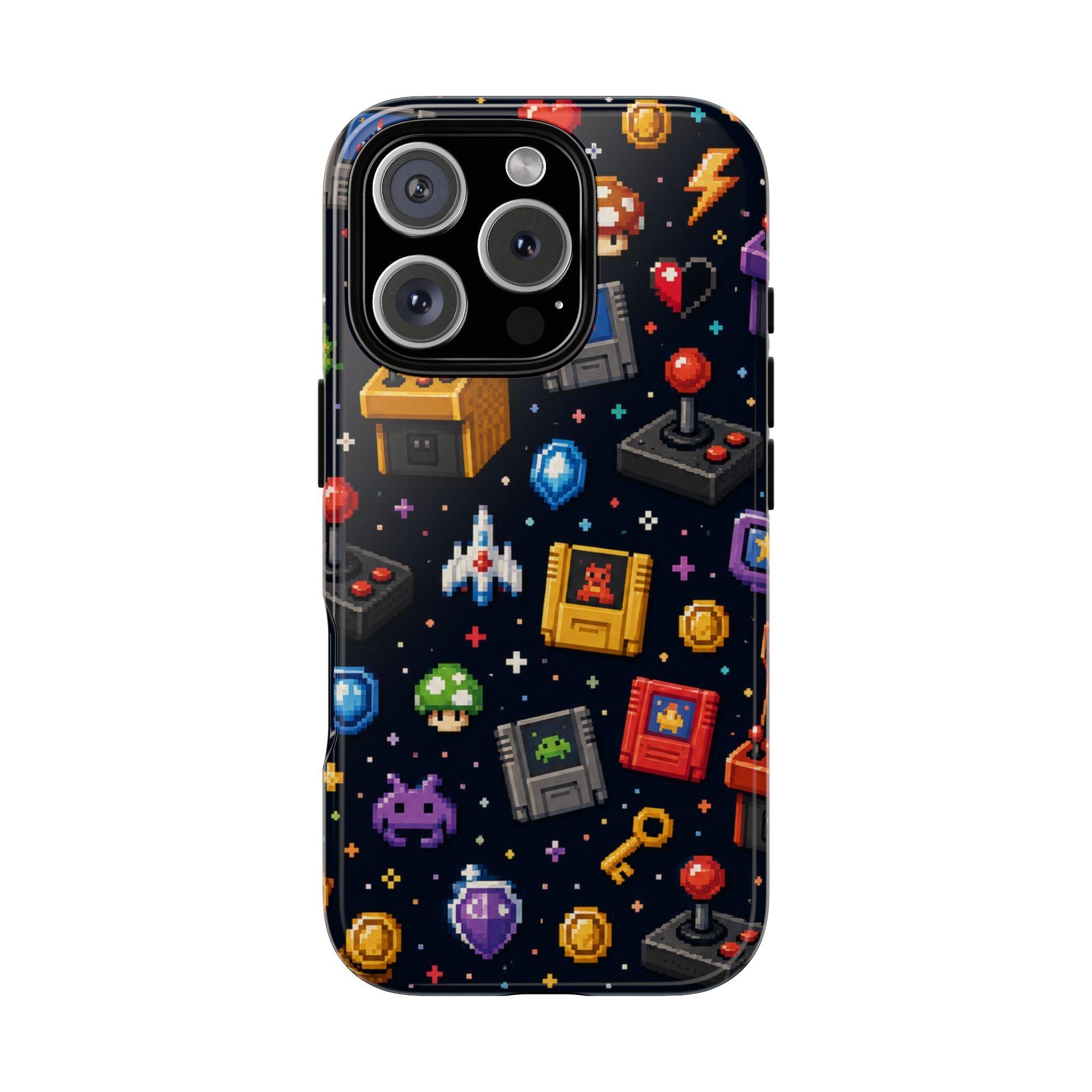 Retro Arcade Pixel Art Phone Case — Gamer Icons Pattern