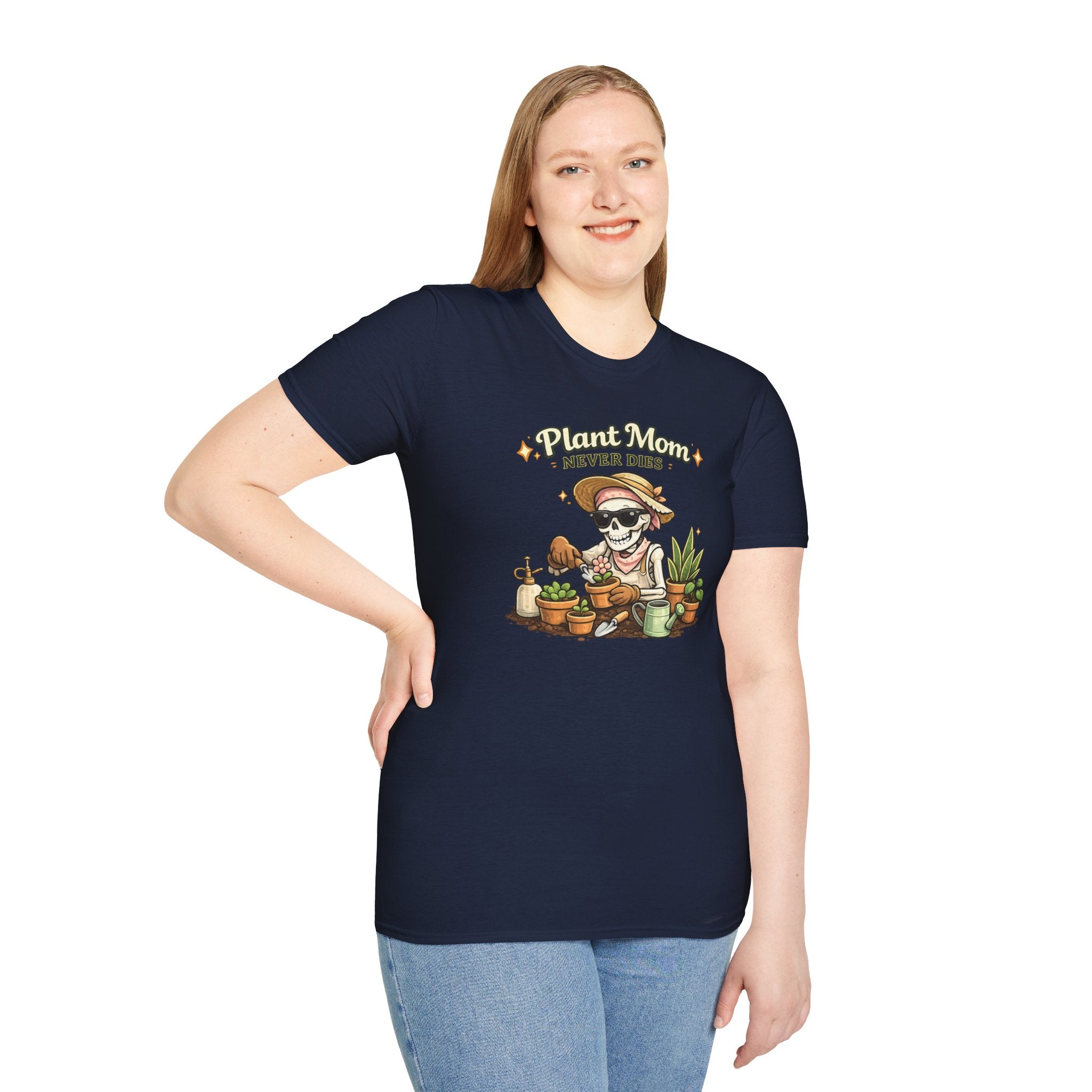 Plant Mom T-Shirt — "Plant Mom Never Dies" Skeleton Gardener Tee