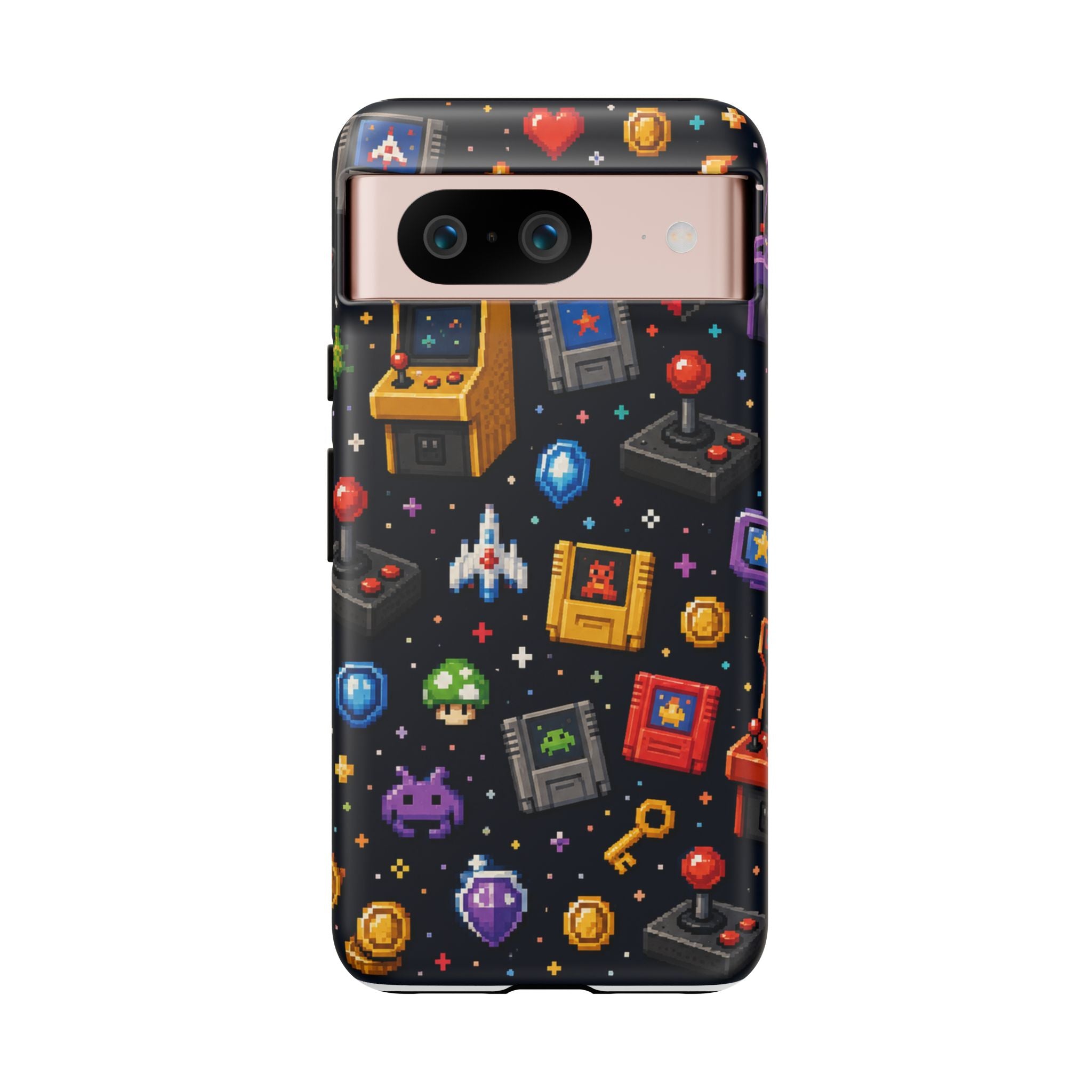 Retro Arcade Pixel Art Phone Case — Gamer Icons Pattern