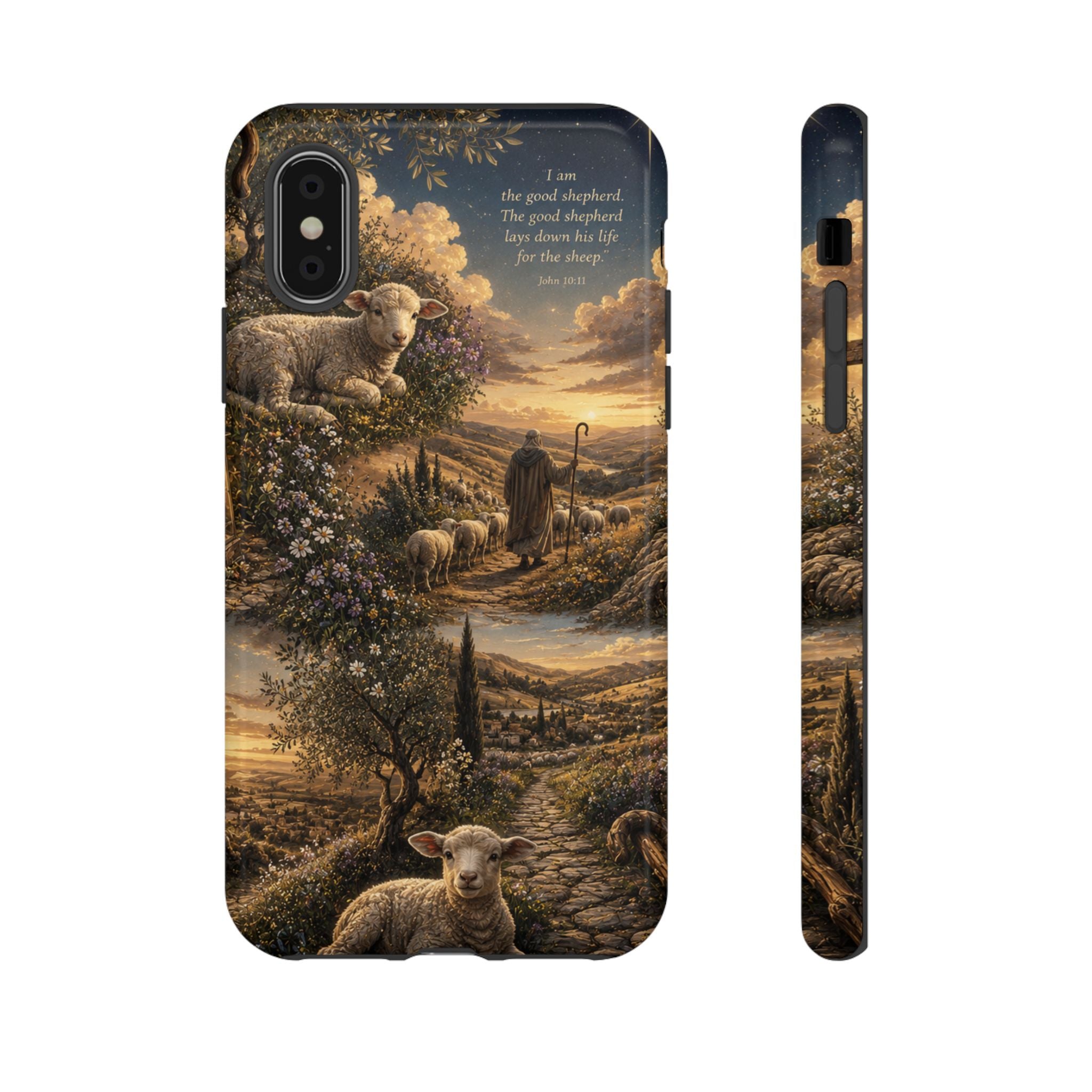 Tough Phone Case — Shepherd & Lamb Scenic Christian Scripture Design ("The good shepherd...")