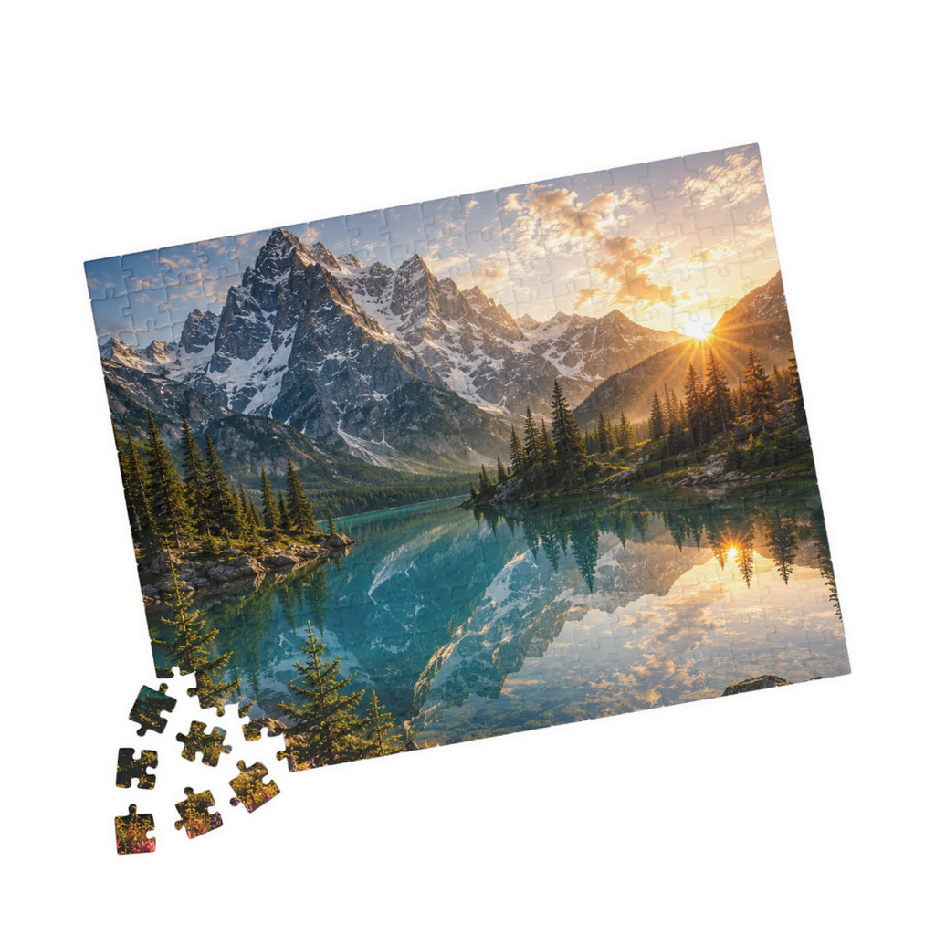 Mountain Lake Sunset Puzzle — Scenic Nature Jigsaw (110–1014 pcs)