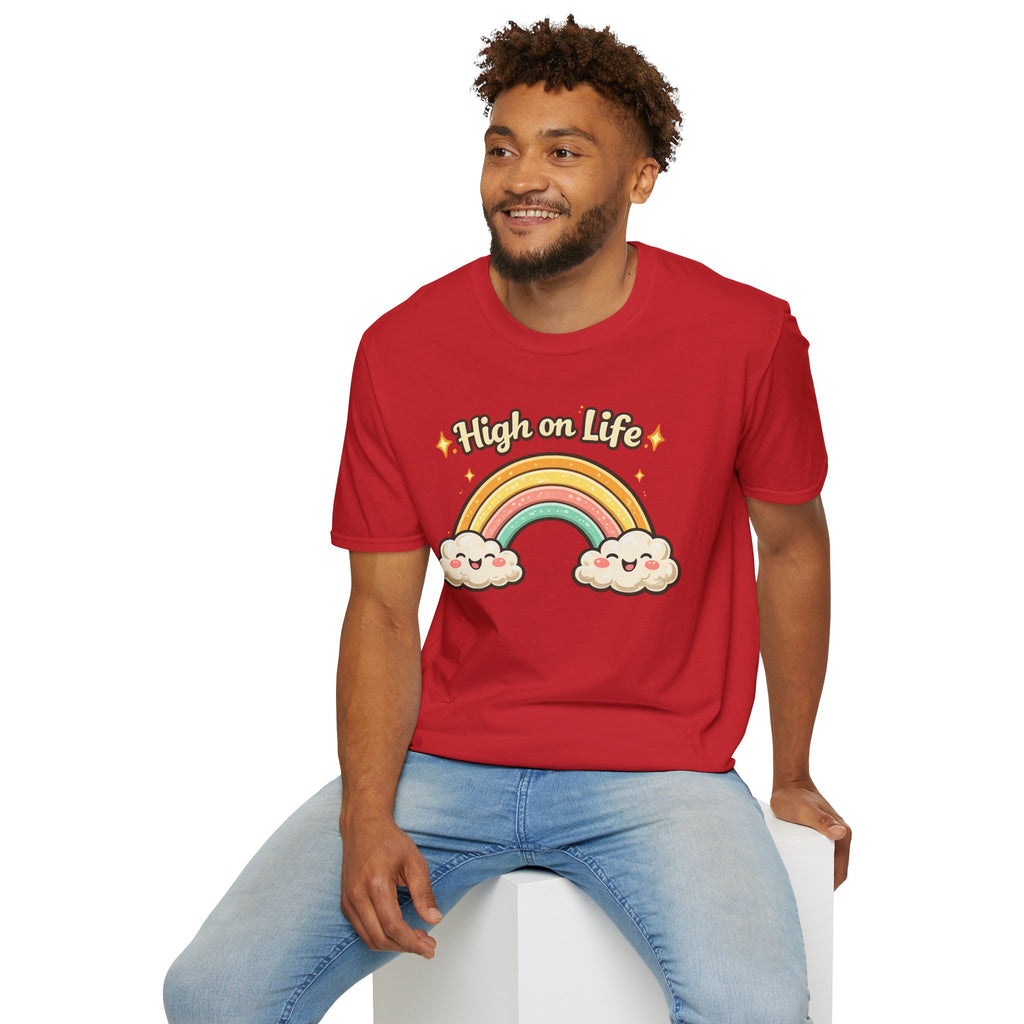 High on Life Cute Rainbow Tee (Retro Pastel Clouds) Gift T-Shirt