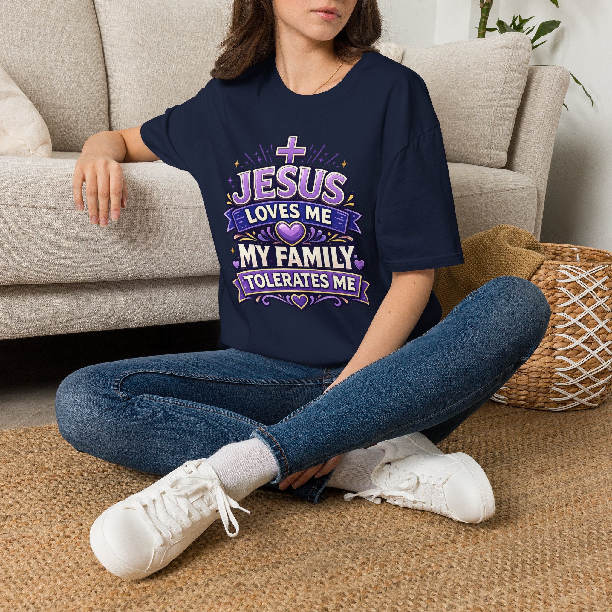 Jesus Loves Me T-Shirt — "Jesus Loves Me, My Family Tolerates Me" Funny Christian Gift Graphic Tee