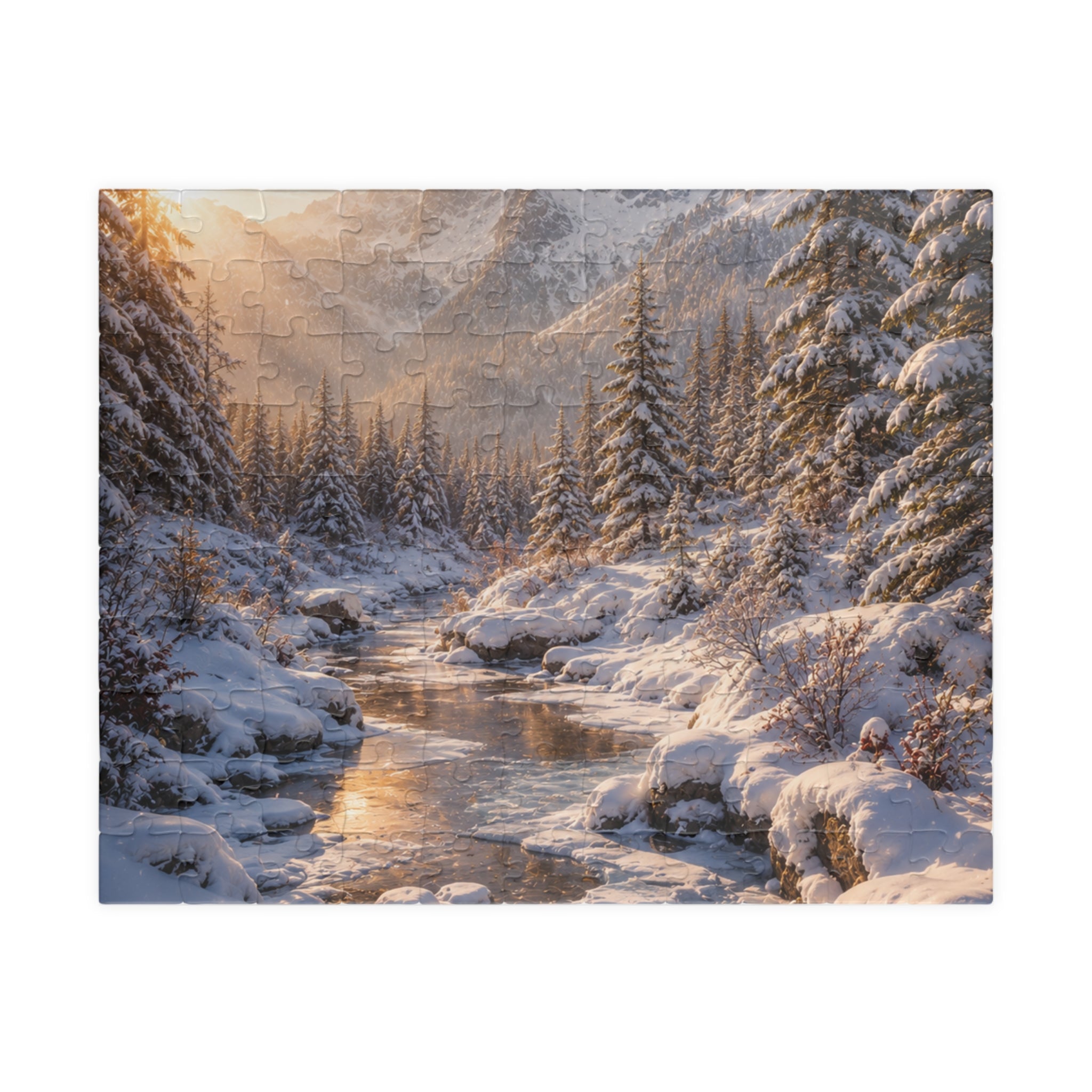 Winter Mountain River Puzzle — Scenic Snowy Landscape Jigsaw (110/252/520/1014 pcs)
