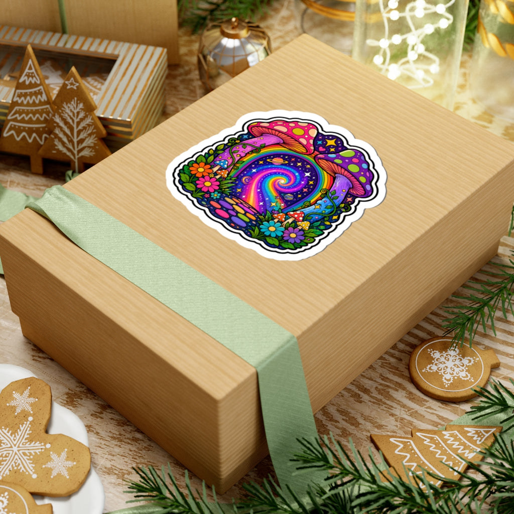 Psychedelic Mushroom Portal Sticker — Colorful Trippy Kiss-Cut Decal