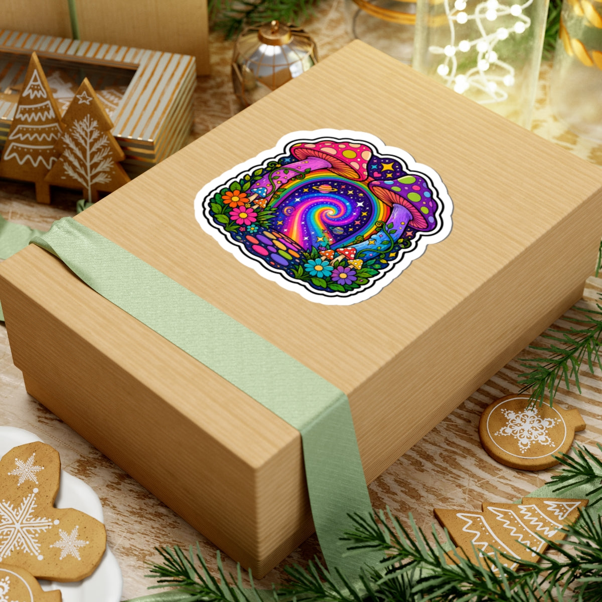 Psychedelic Mushroom Portal Sticker — Colorful Trippy Kiss-Cut Decal