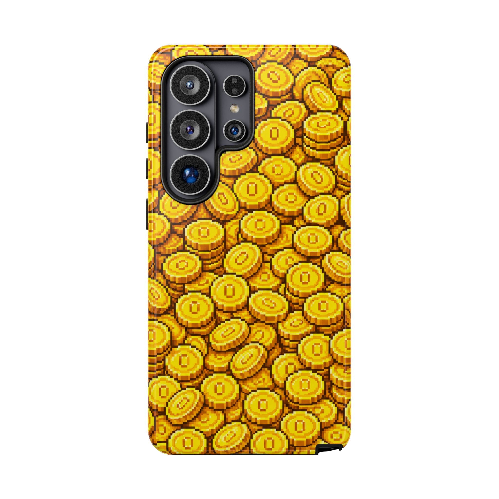 8bit Gamer Coin Pattern Phone Case – Retro Video Game Gold Treasure Design
