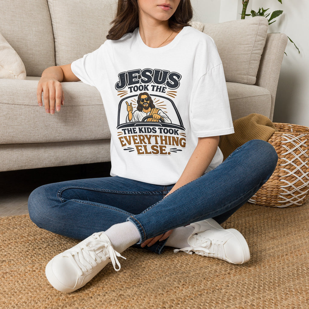 Jesus Took The Wheel T‑Shirt — "Jesus Took The Kids Took Everything Else" Christian Graphic Tee