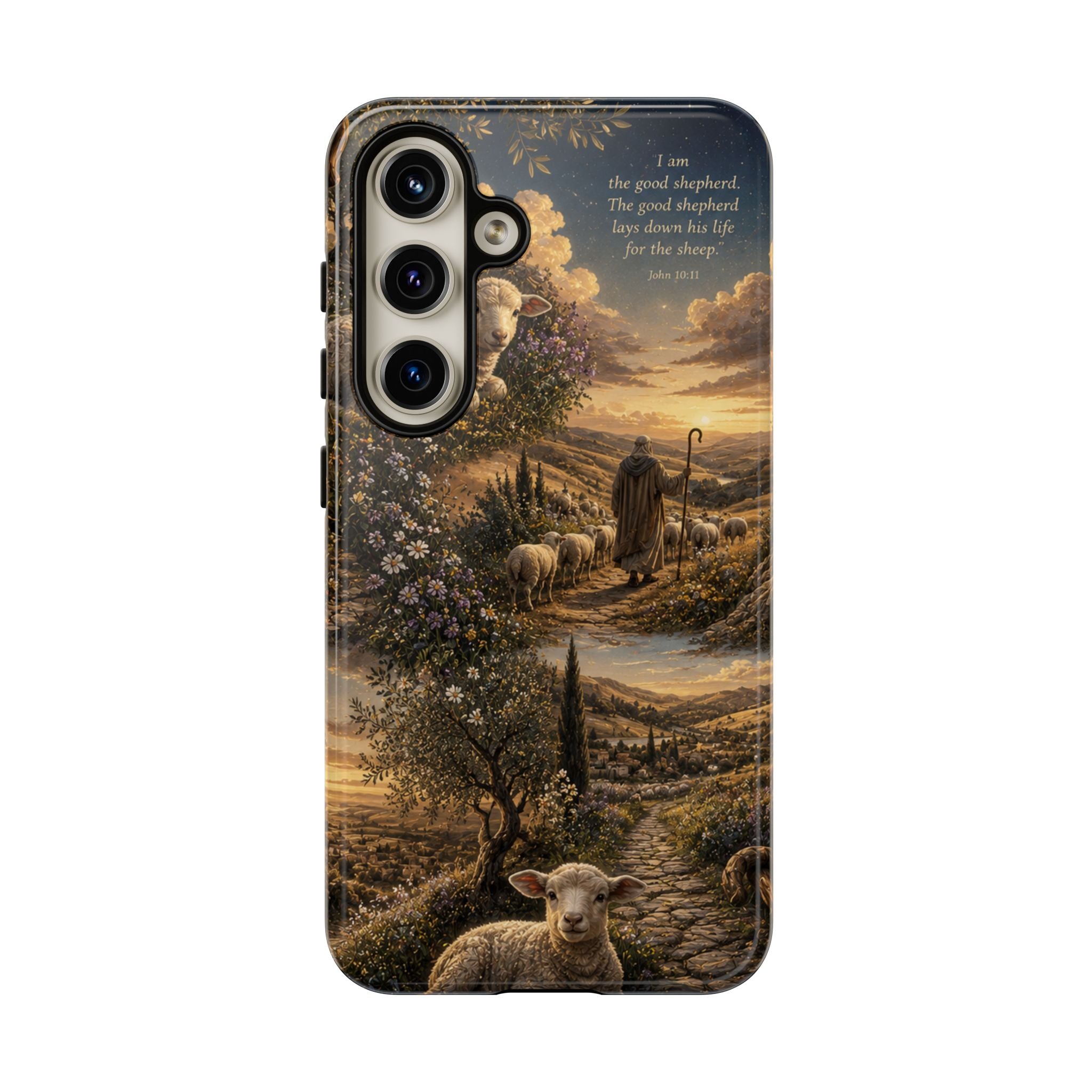 Tough Phone Case — Shepherd & Lamb Scenic Christian Scripture Design ("The good shepherd...")