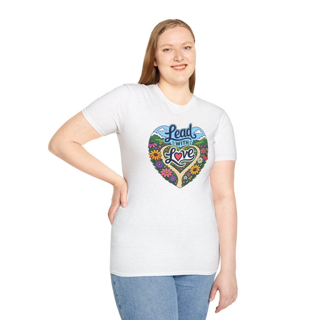 Lead With Love T-Shirt — Heart Floral Retro Graphic Tee