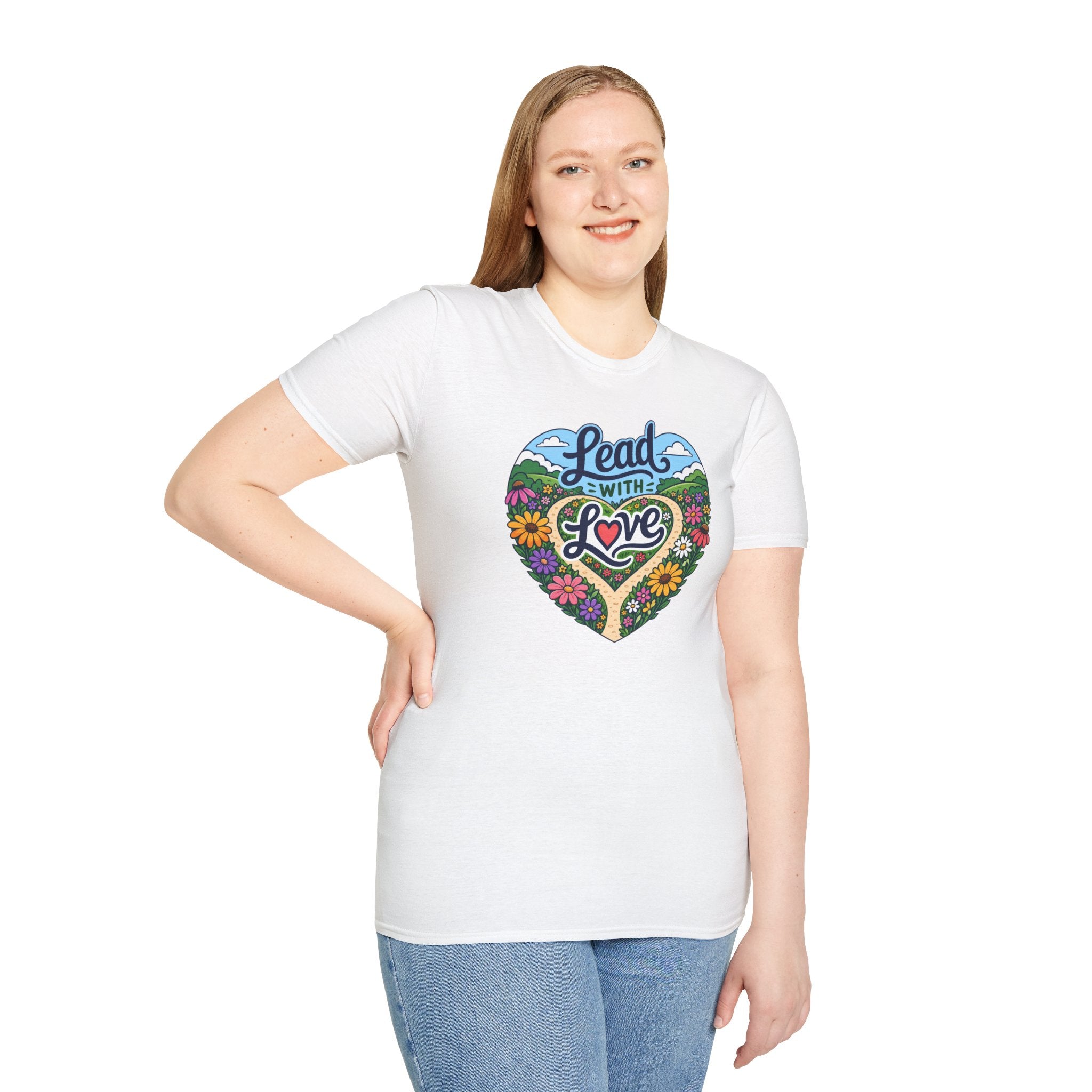 Lead With Love T-Shirt — Heart Floral Retro Graphic Tee