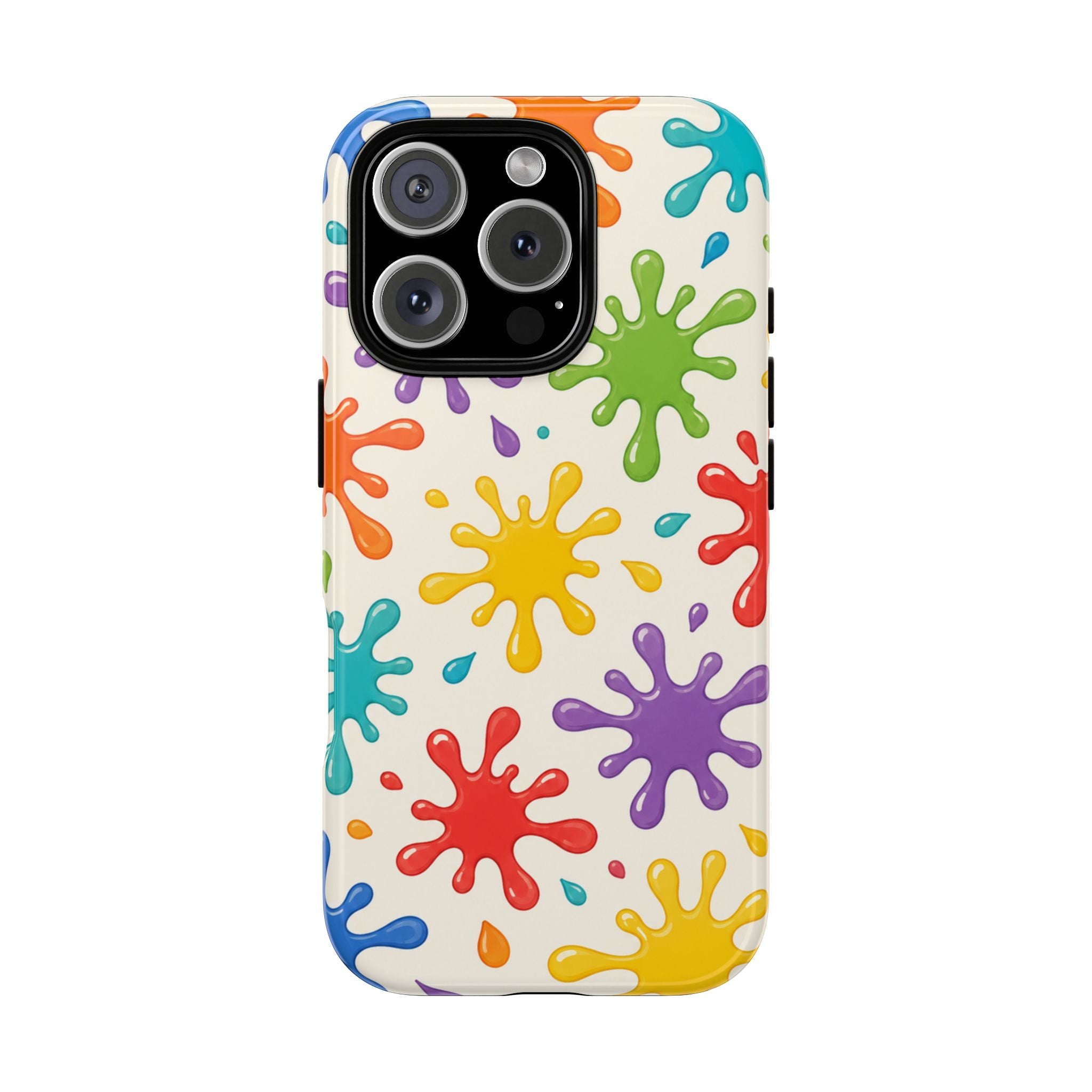 Colorful Paint Splat Phone Case — Protective Tough Case with Bright Rainbow Splatter Design