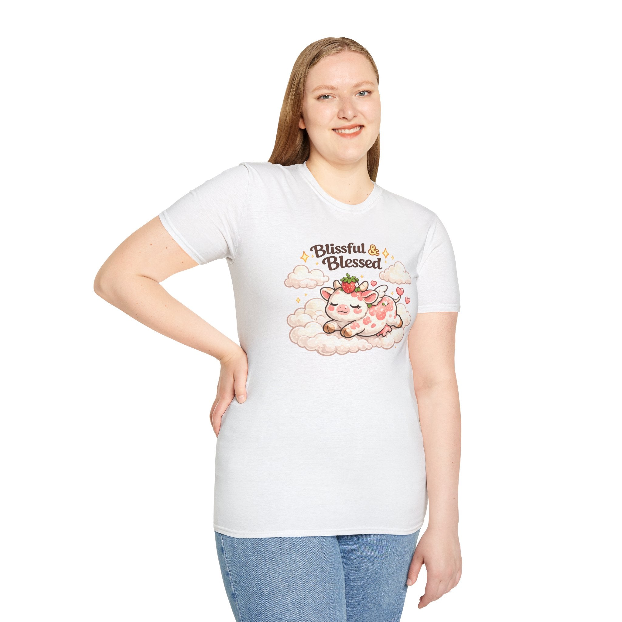 Blissful & Blessed Cute Strawberry Cow T-Shirt — Cozy Gift Tee