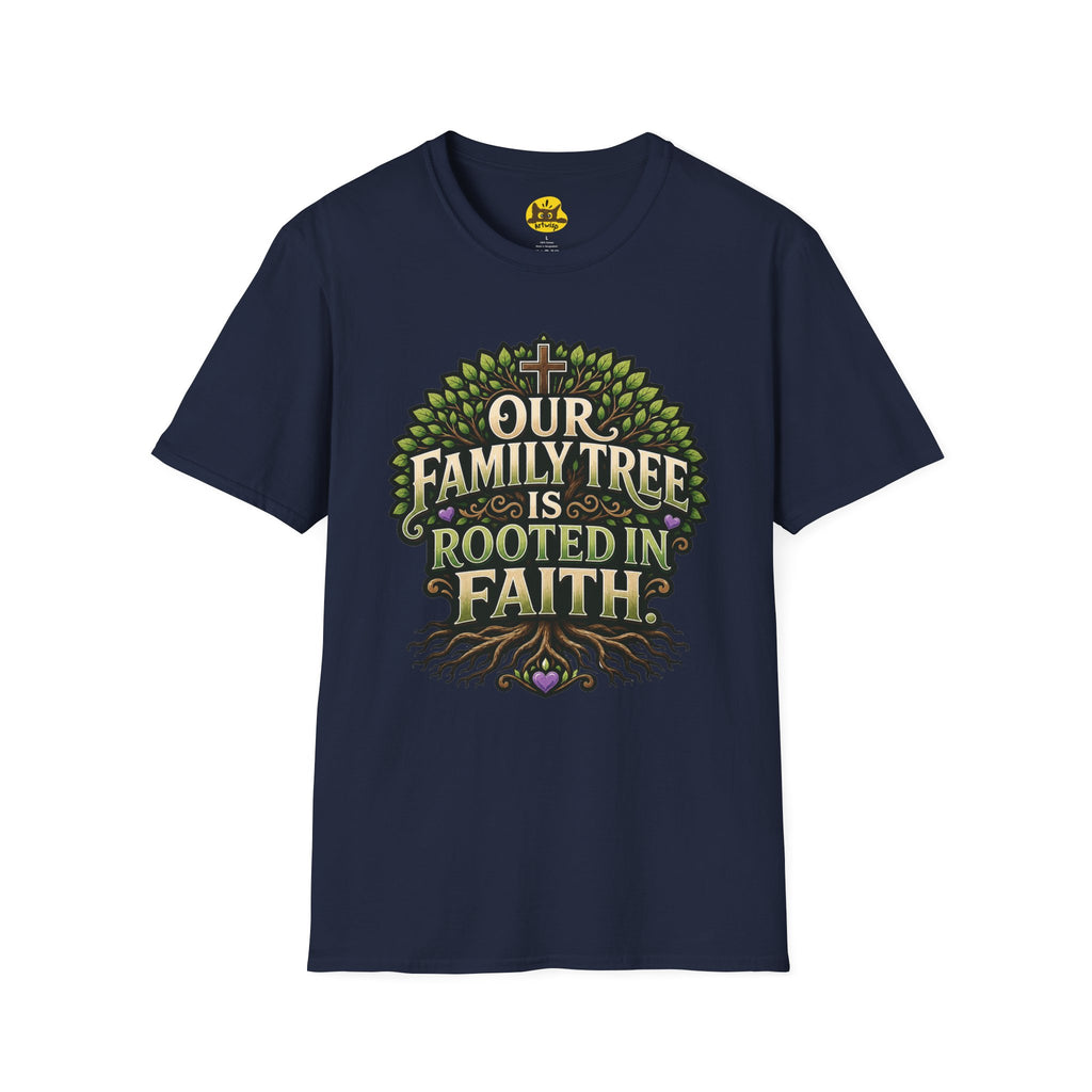 Faith Family Tree T-Shirt — "Our Family Tree Is Rooted in Faith" Christian Graphic Tee