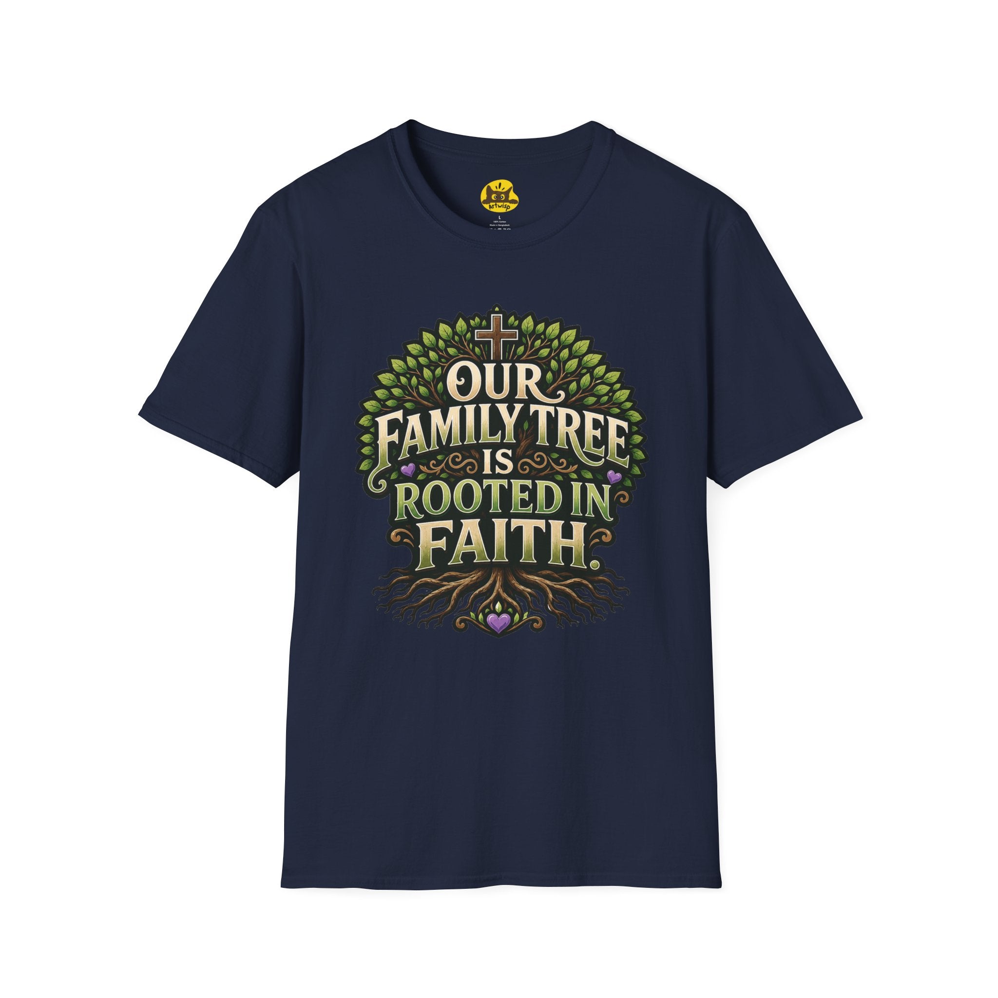 Faith Family Tree T-Shirt — "Our Family Tree Is Rooted in Faith" Christian Graphic Tee