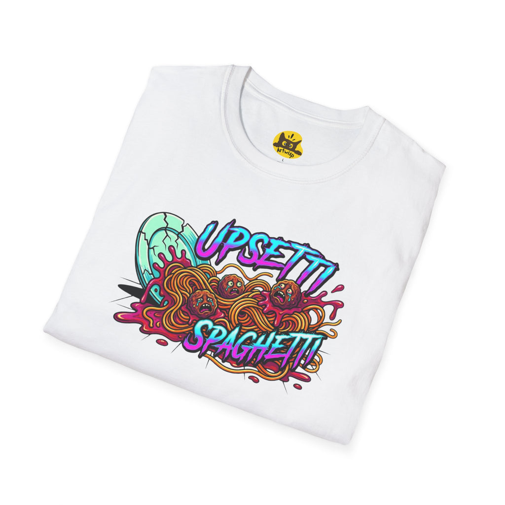 Upsetti Spaghetti T-Shirt — Funny Cartoon Spilled Pasta Graphic Tee