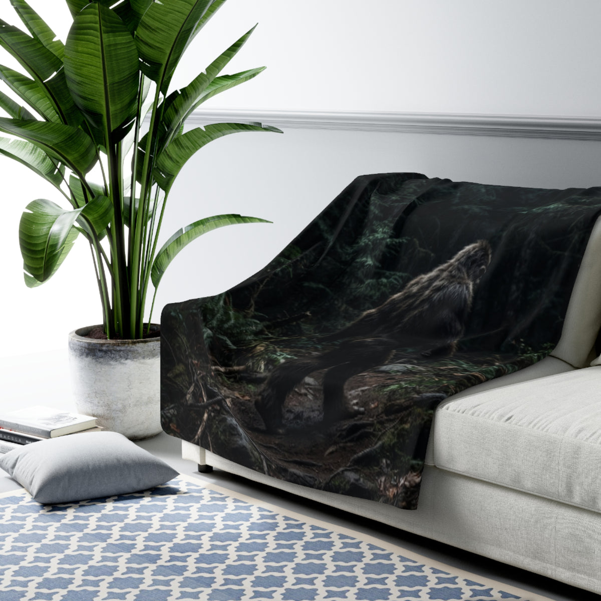 Bigfoot Forest Sherpa Blanket — Cozy Fleece Camping Throw