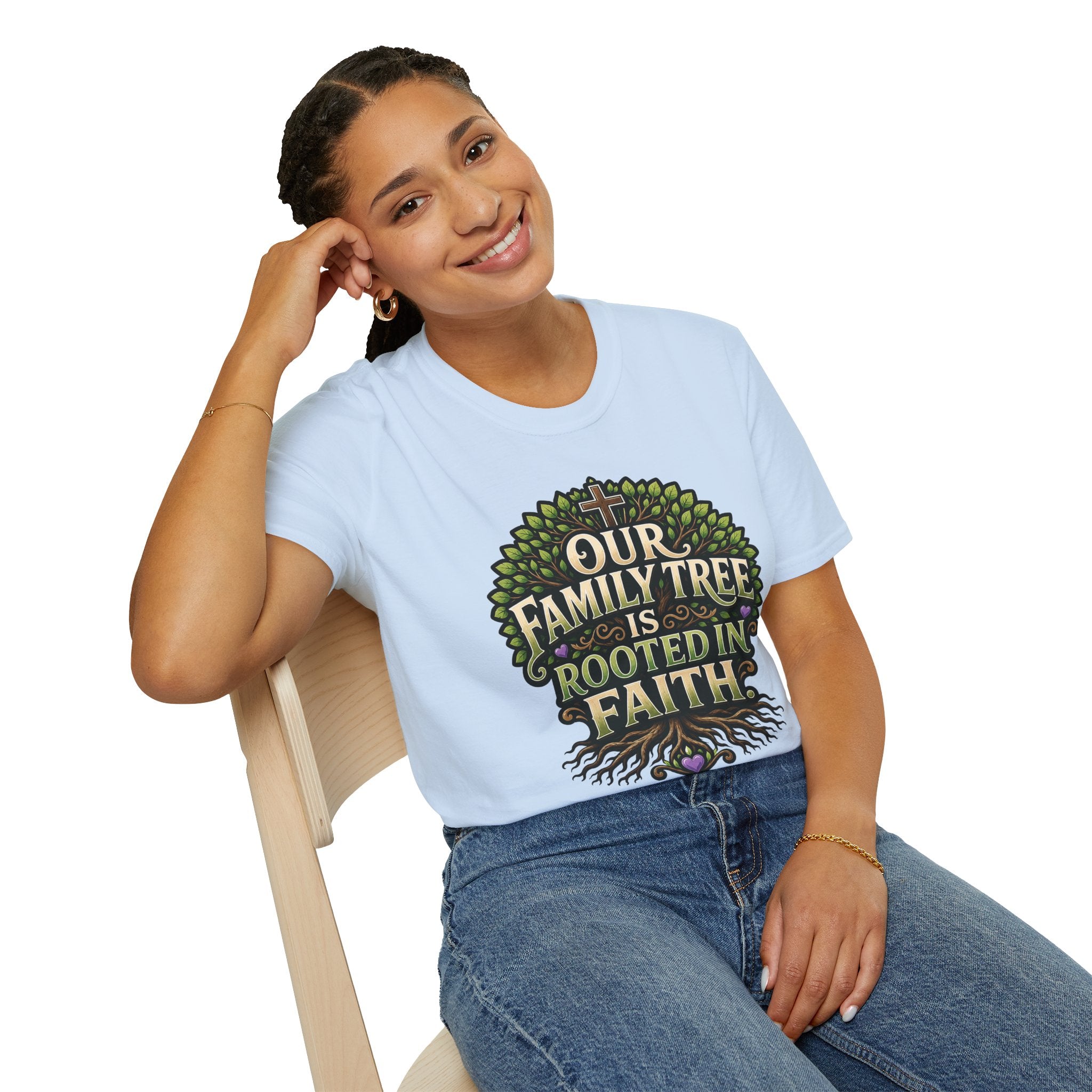 Faith Family Tree T-Shirt — "Our Family Tree Is Rooted in Faith" Christian Graphic Tee
