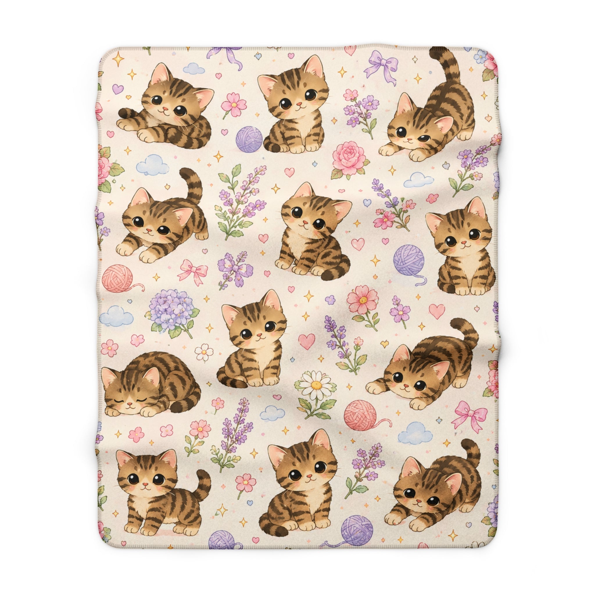 Cute Kitten Sherpa Blanket — Soft Fleece Cat Print Throw for Cozy Lounging & Gifts