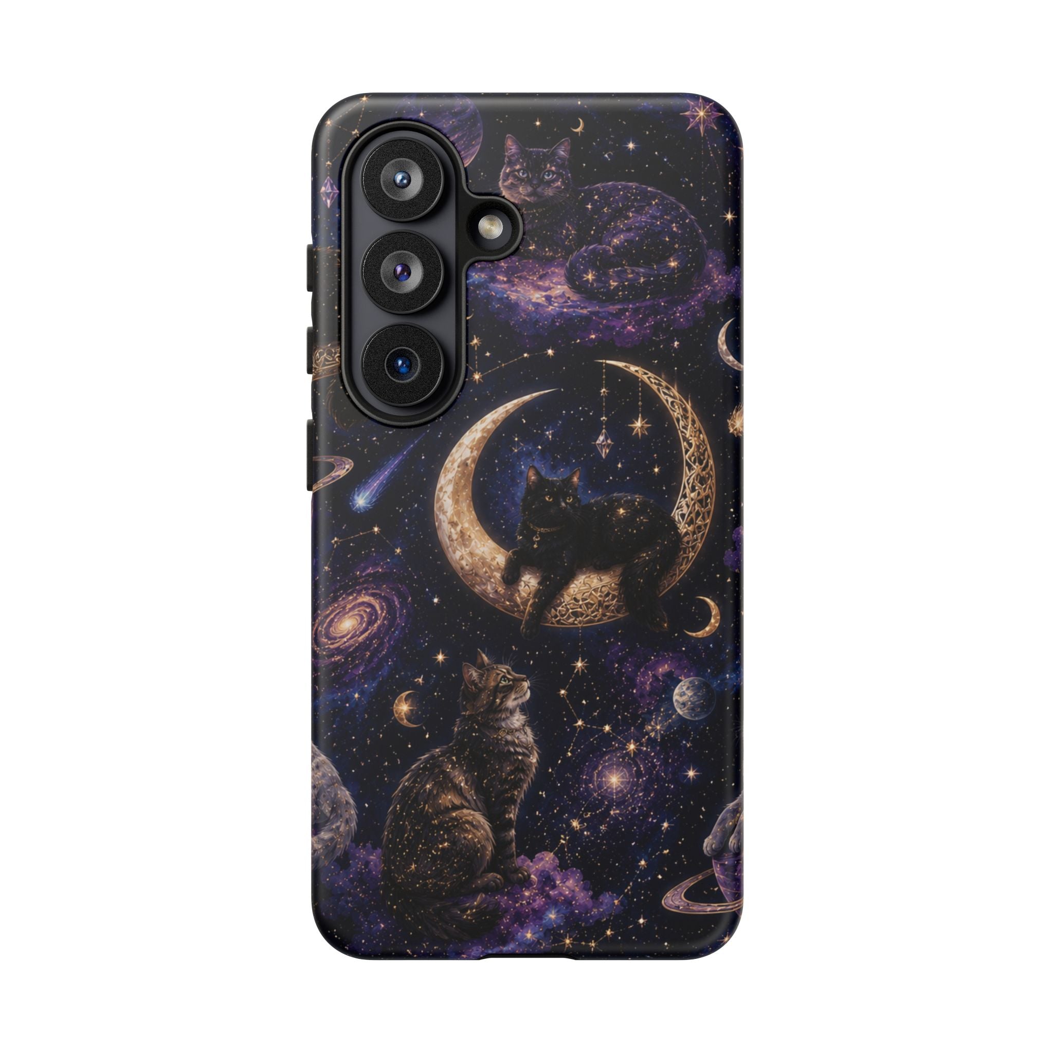 Galaxy Cats Tough Phone Case — Moon & Stars Space Kitty Protective Cover