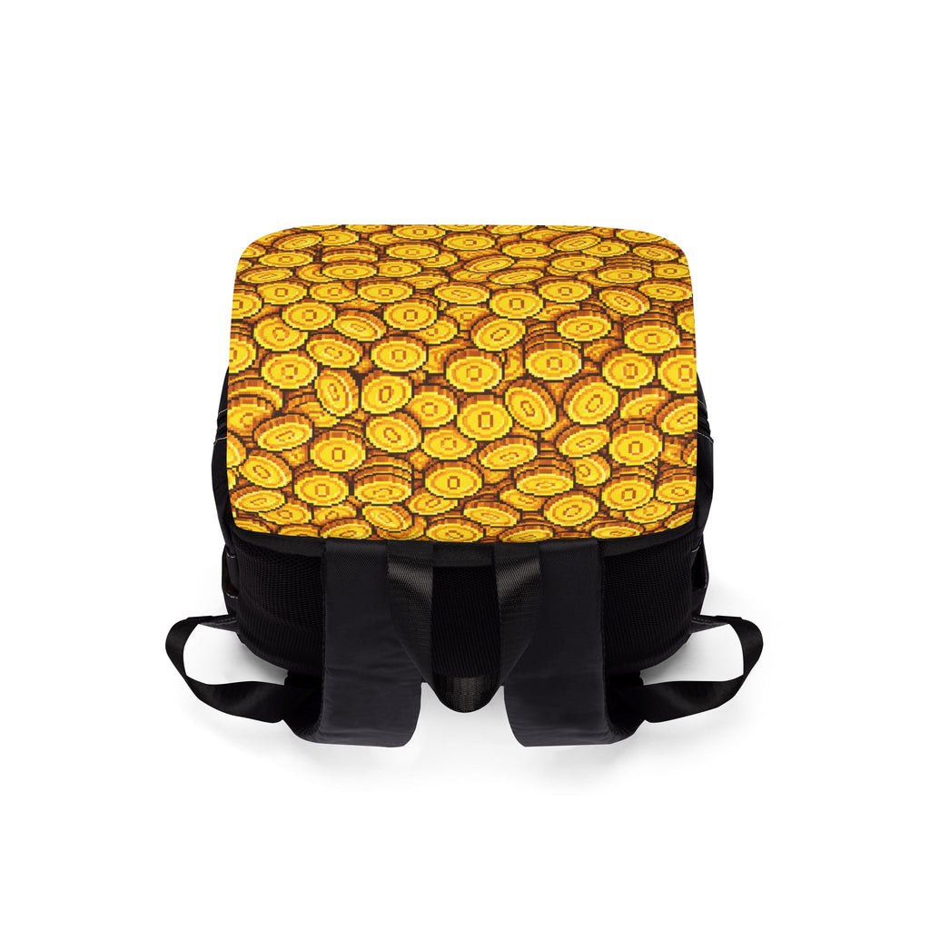 8bit Coin Pile Shoulder Backpack — Gold Treasure Gamer Casual Shoulder Backpack